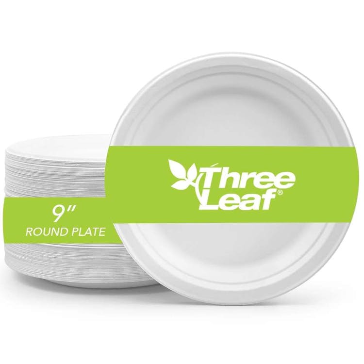 Three Leaf 9" Bagasse Round Plates 25 Pack 2