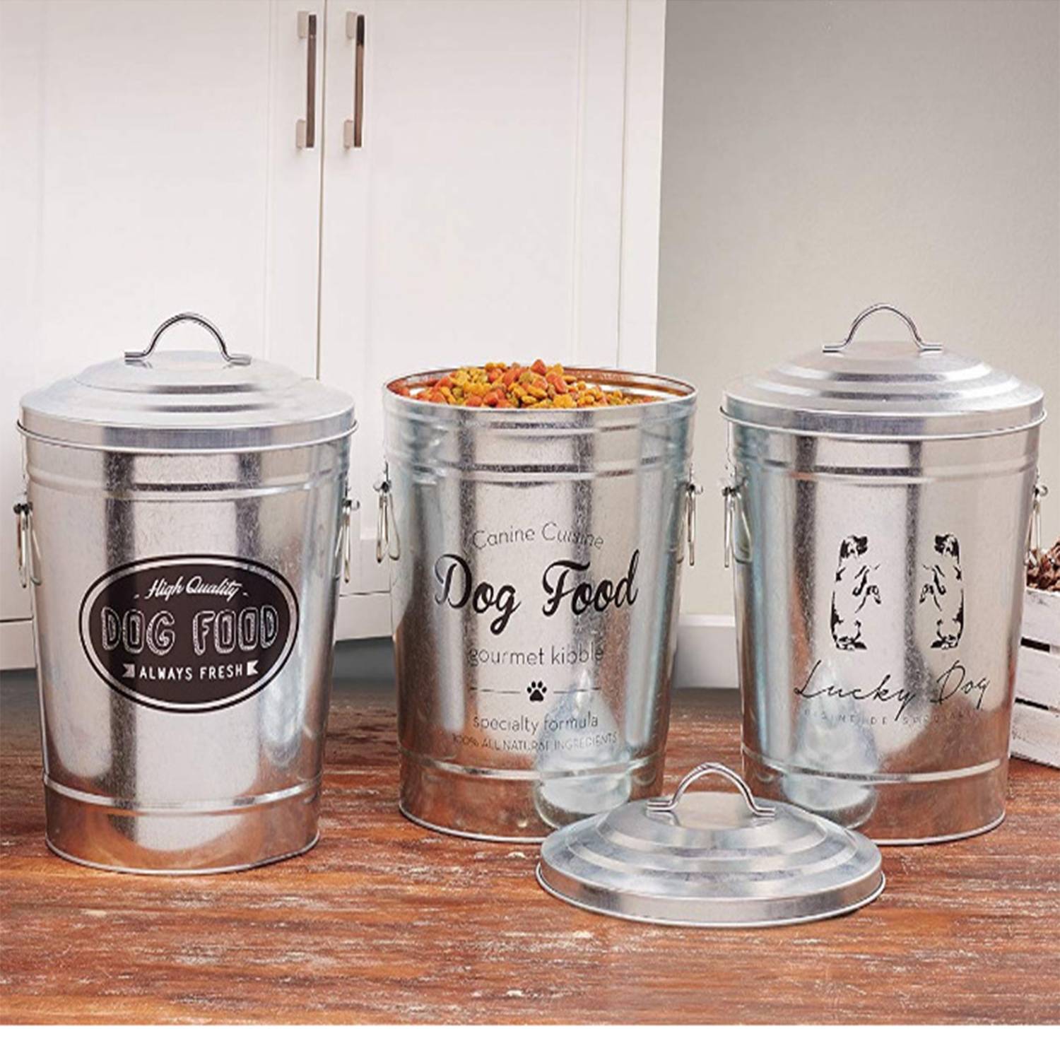 1Gallon Reusable Galvanized Pet Food Bin w/ Lid 1