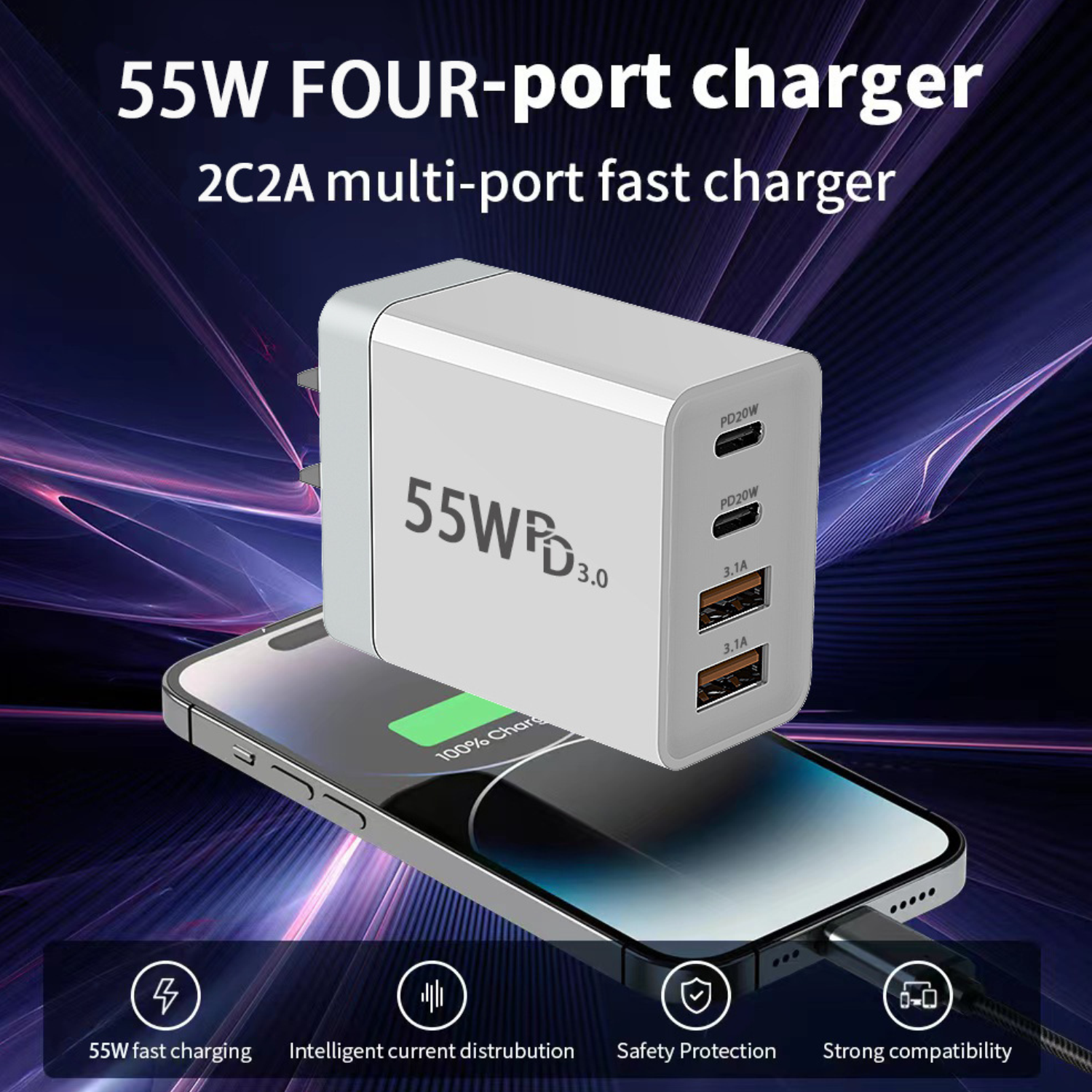 55W USB C PD Wall Fast Chargers 4