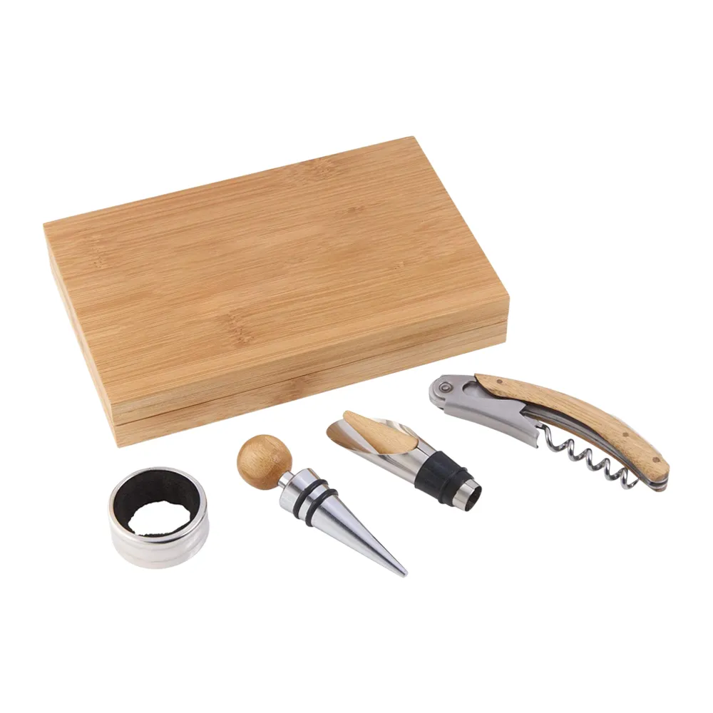 4-Piece Corkscrew Tool Set with Natural Wood Case 3