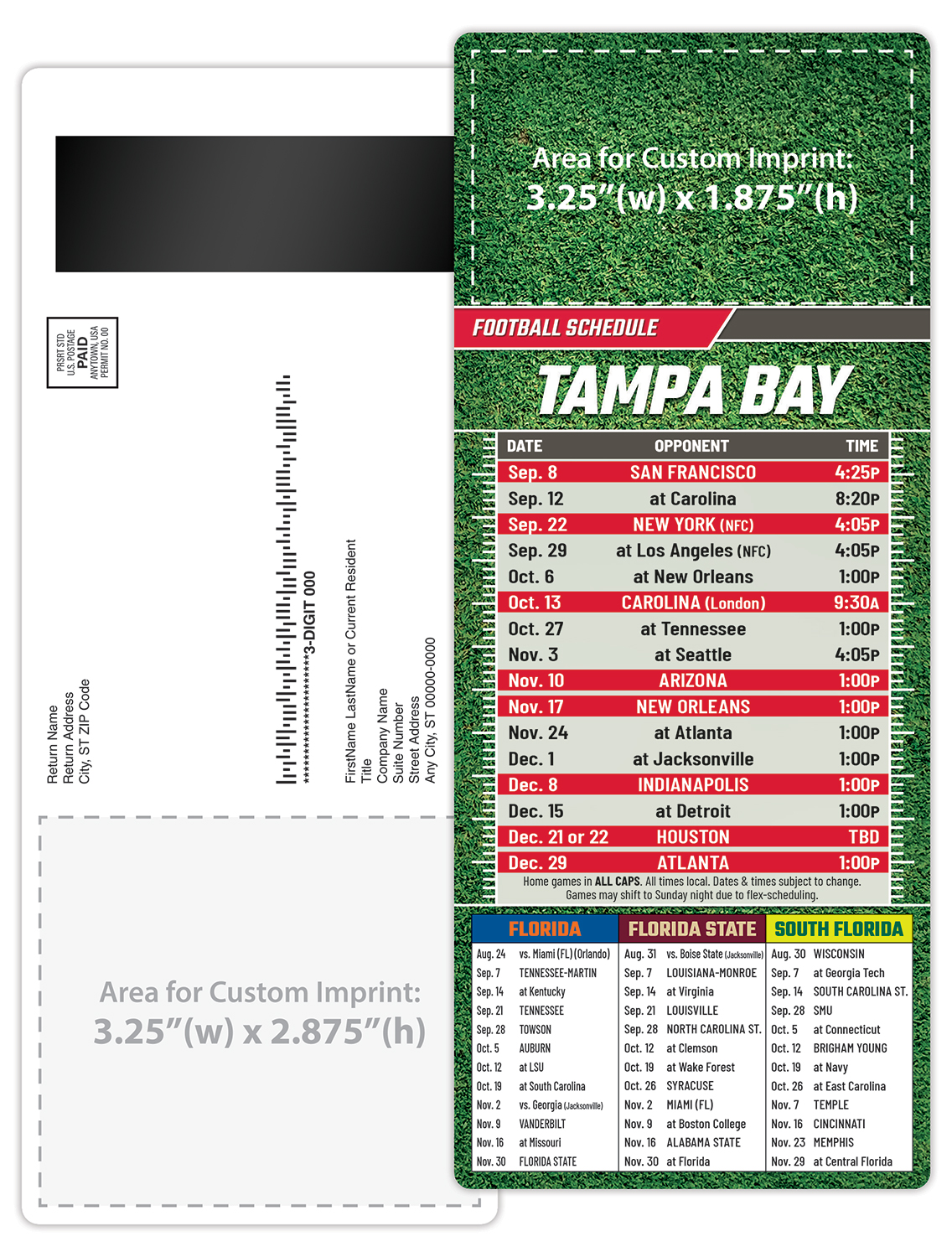 Football Schedule Laminated Card/Postcard with Magnet Strip 3.5x8.5 - 14 pt. 4