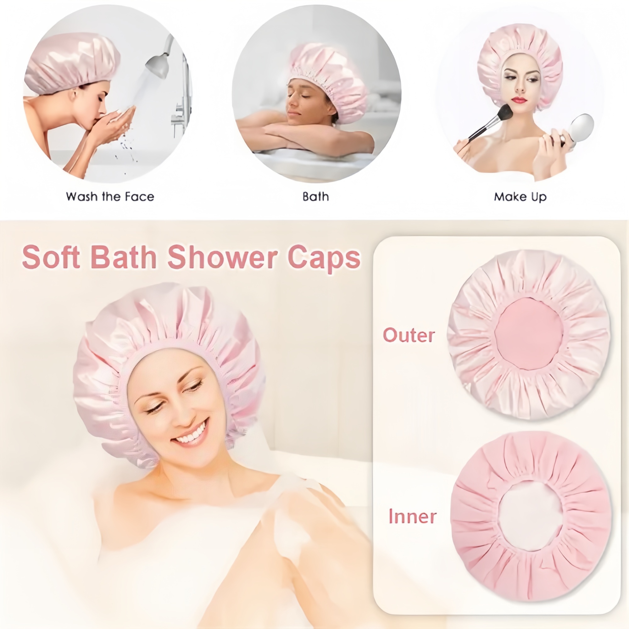 Women's Three-Layer Waterproof Shower Cap 1