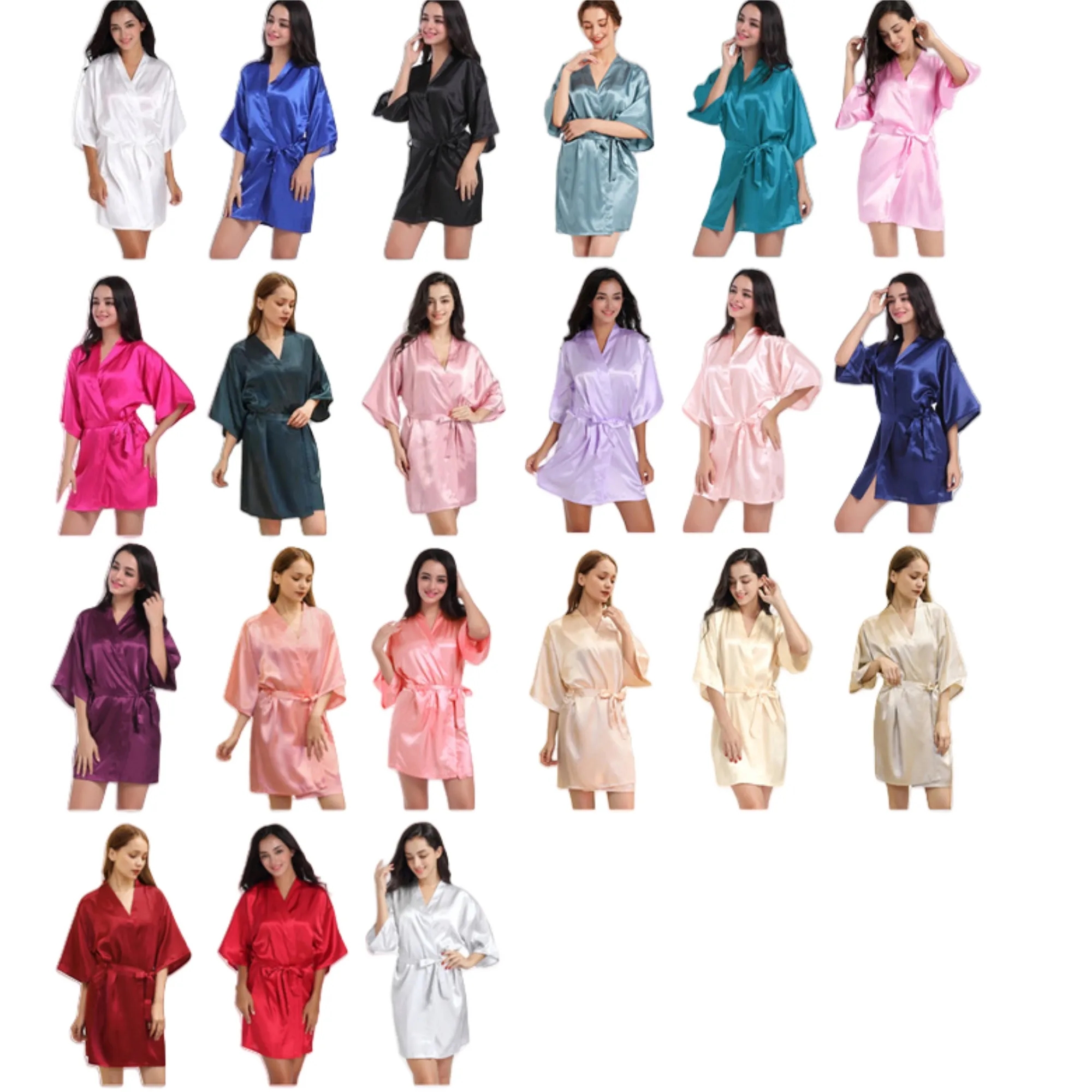 Women Satin Robe Kimono Nightwear Bathrobe For Wedding Party 4
