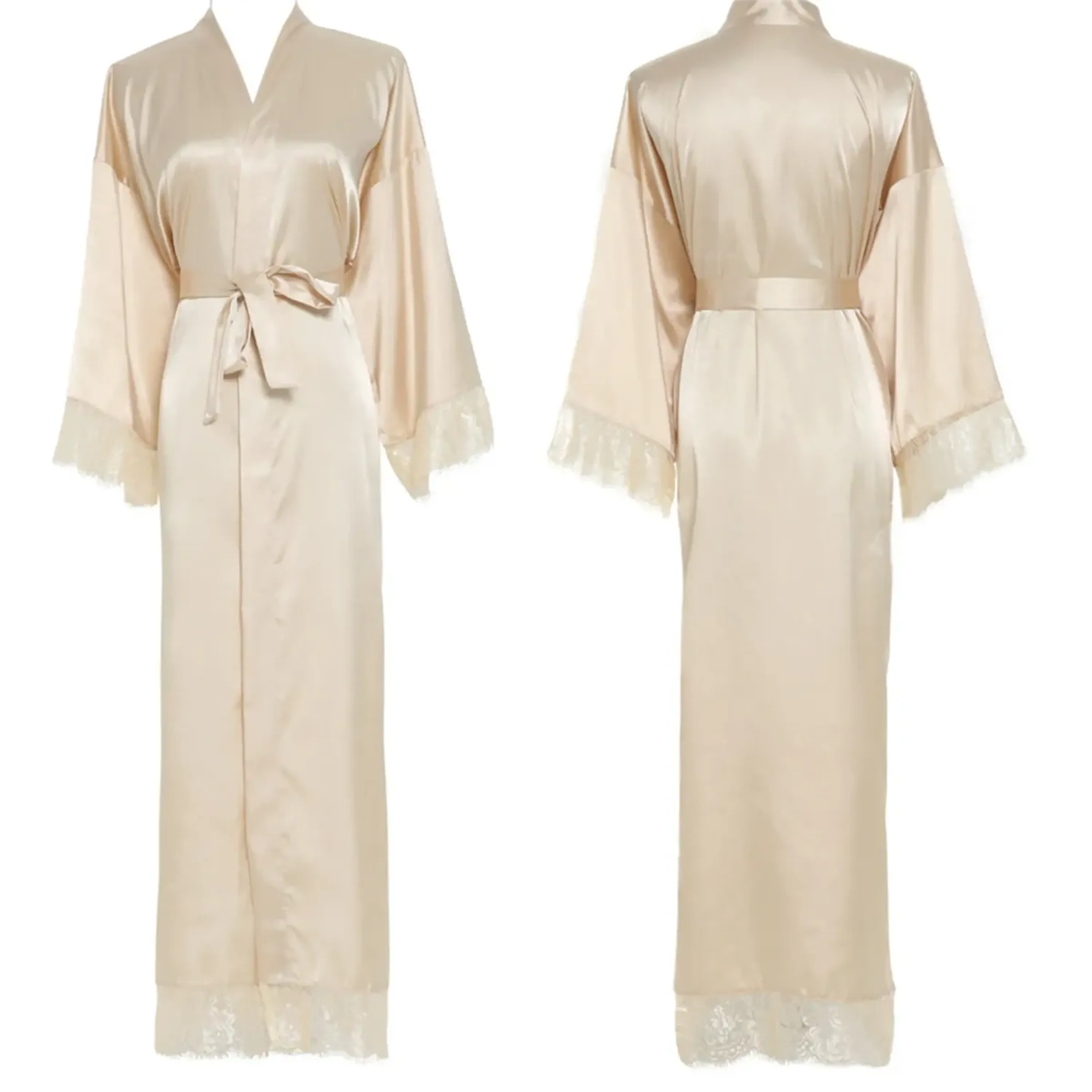 Women's Satin Robe Silk Pajamas Nightwear 6