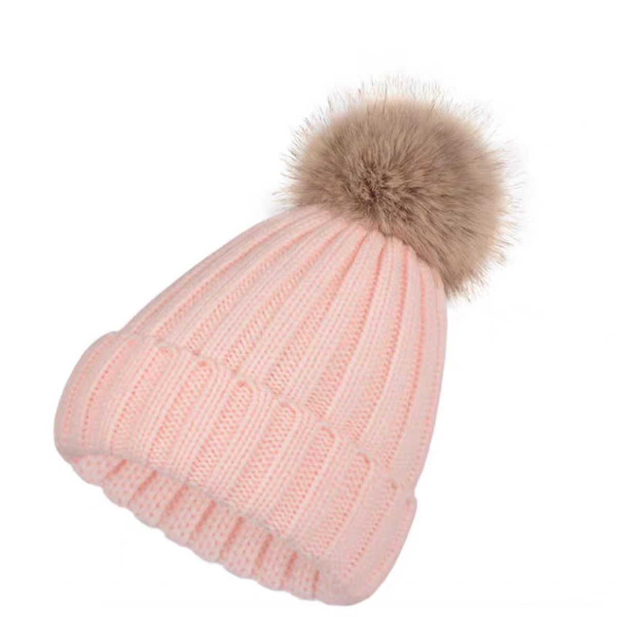 Warm Winter Beanie with Faux Fur Pompom and Fleece Lining 1