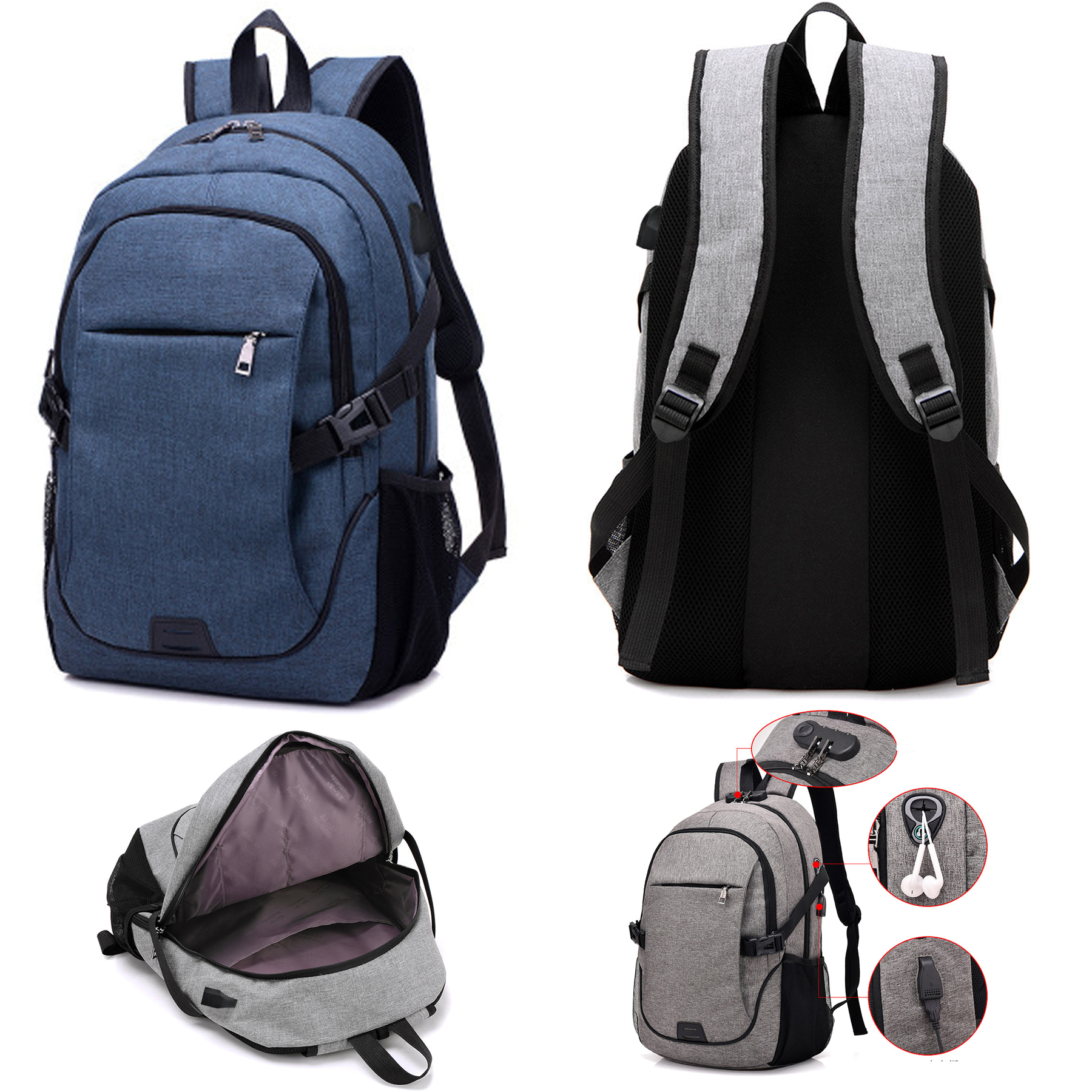 School Computer Bookbag Packbag Backpack with USB Charging Port 1