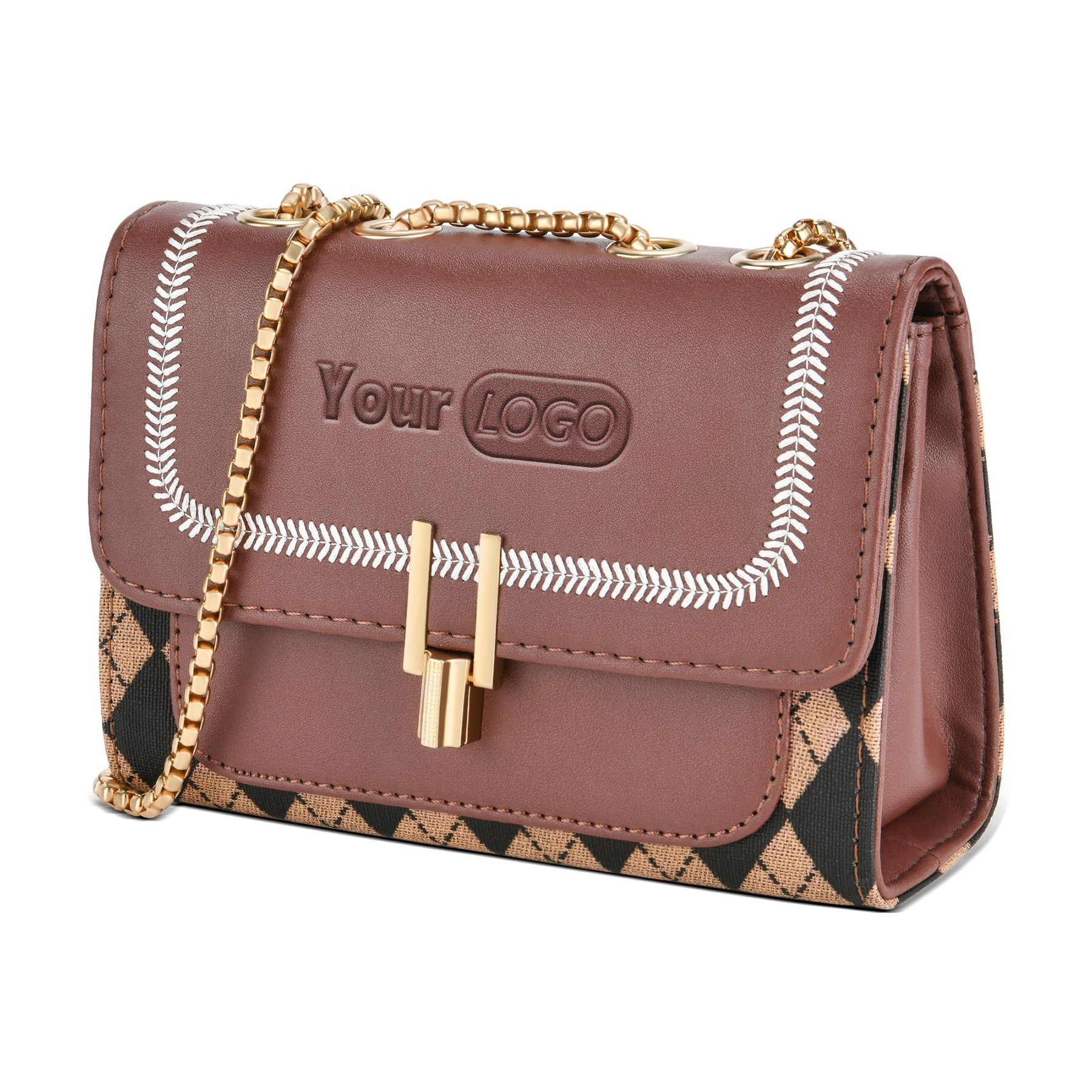 Pu Trendy Crossbody Bags with Chain Strap women Brown 3