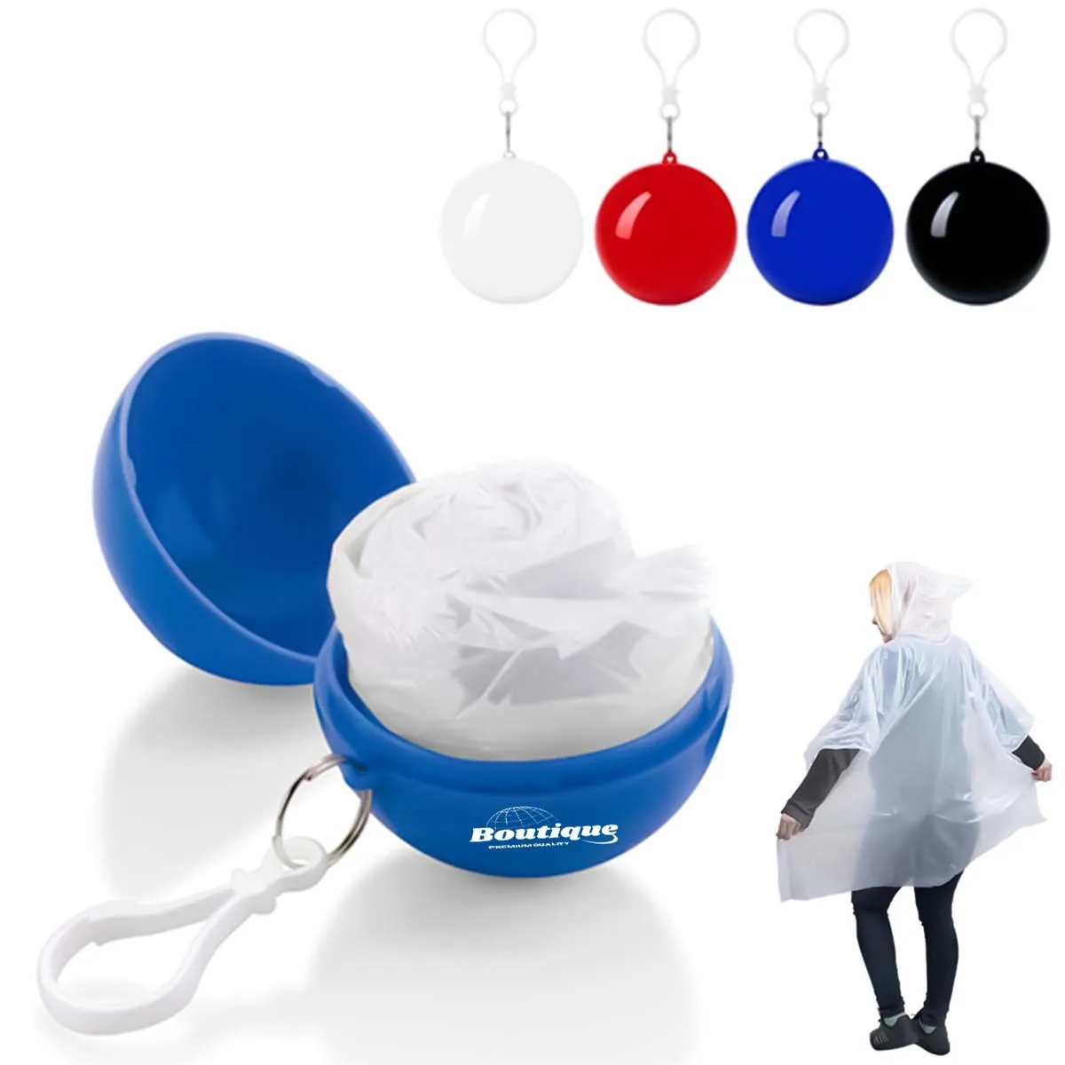Portable Emergency Raincoats Hook Poncho Ball KeyChain 5