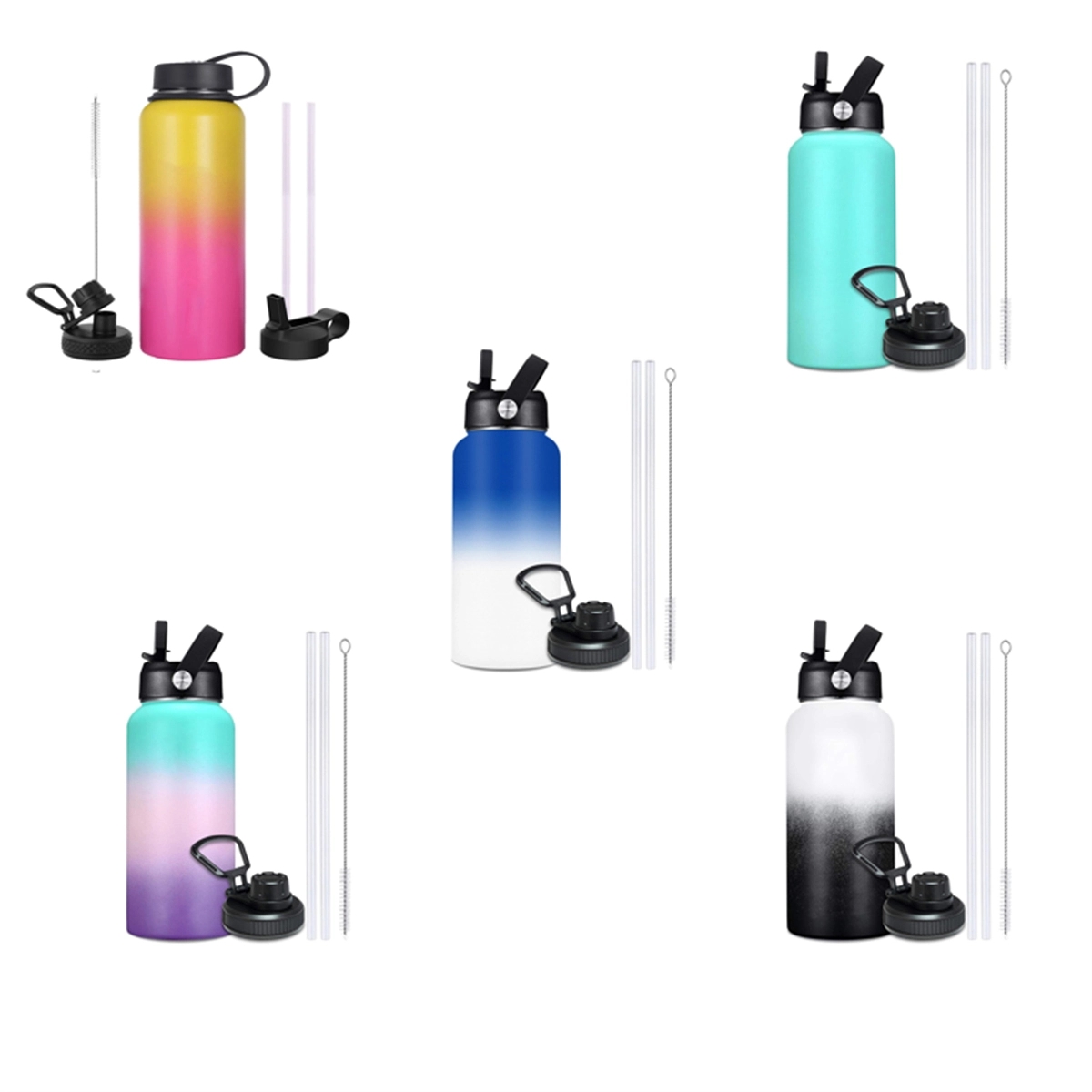 Vacuum Insulated Metal Water Bottle with Straw & Spout Lids 6