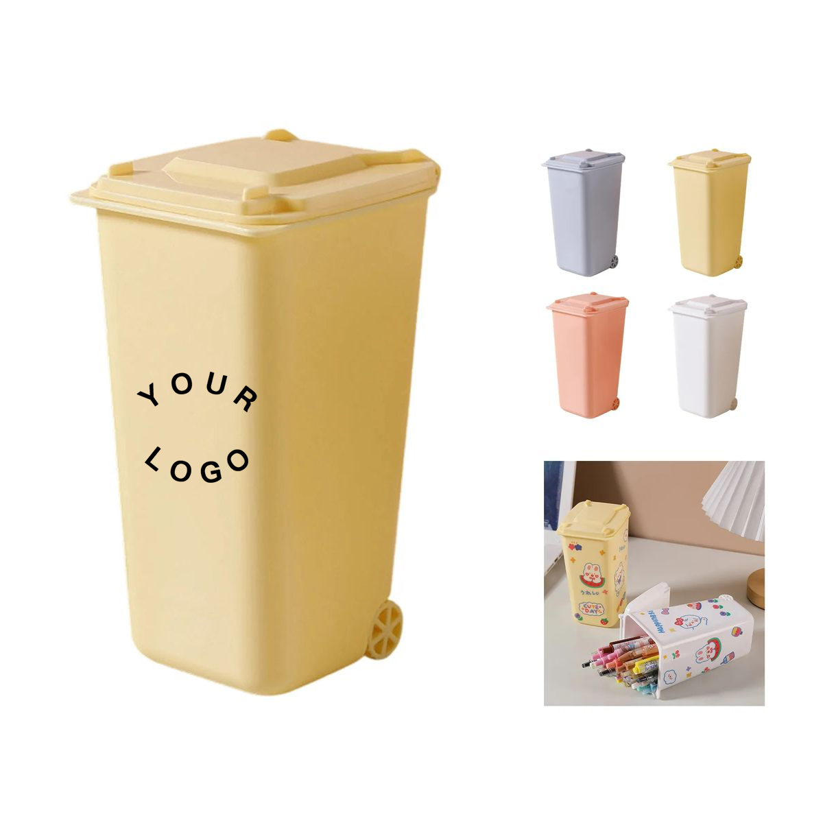 Plastic Mini Trash Bin Pen Holder with Lid 5