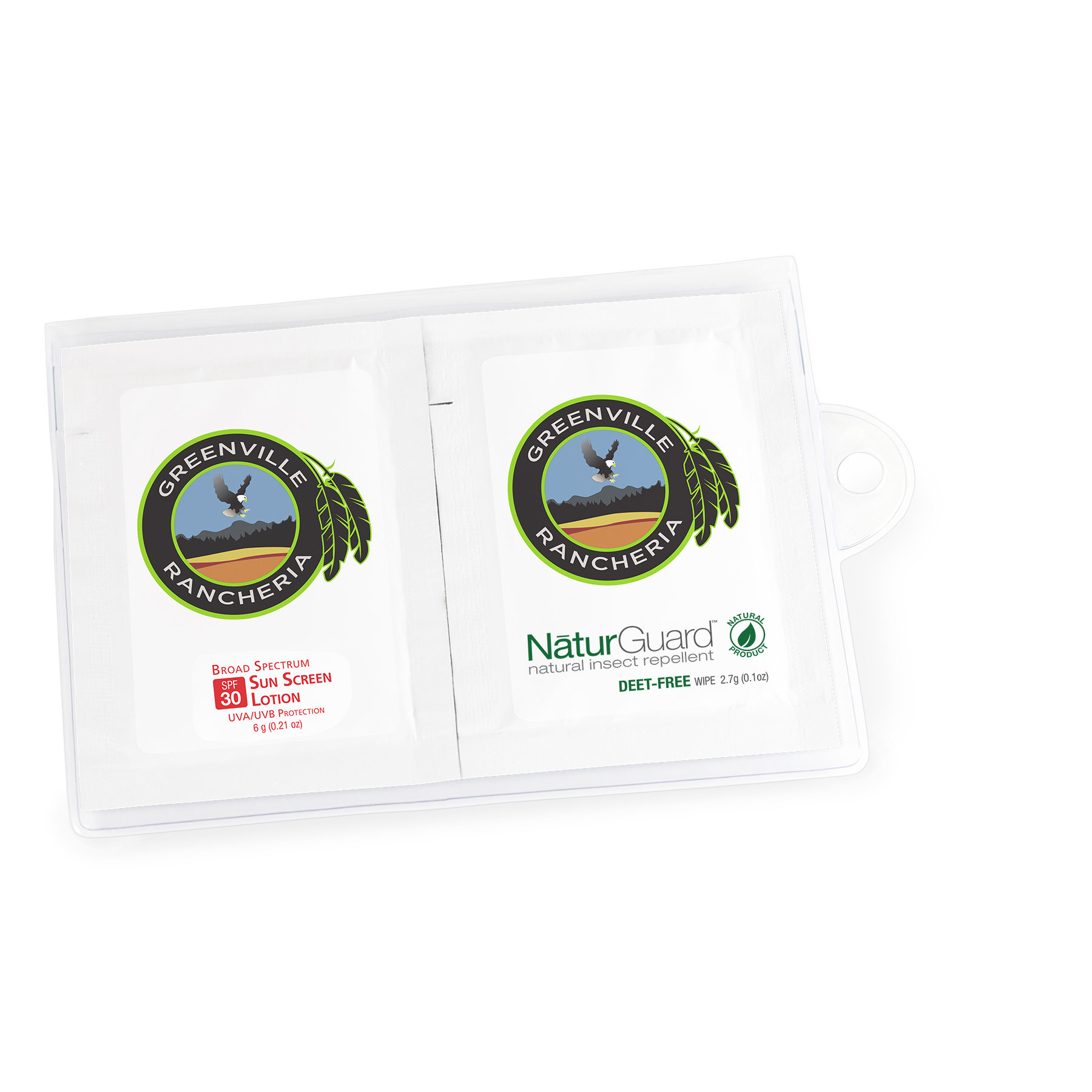 GoPac with Insect Repellent and Sun Screen Packettes, Label Imprint 1