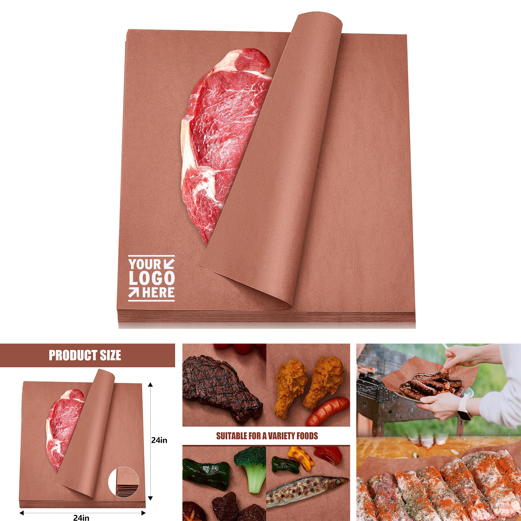 24 x 24 Inches Smoking Meat Unbleached Uncoated Butcher Pink Sheet Precut Kraft BBQ Paper 2