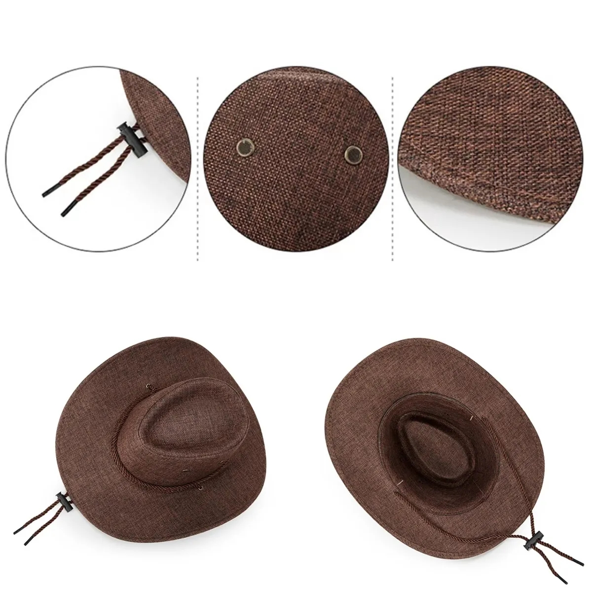 Men's Outdoor Beach Western Cowboy Wide Brim Linen Sun Hat 4