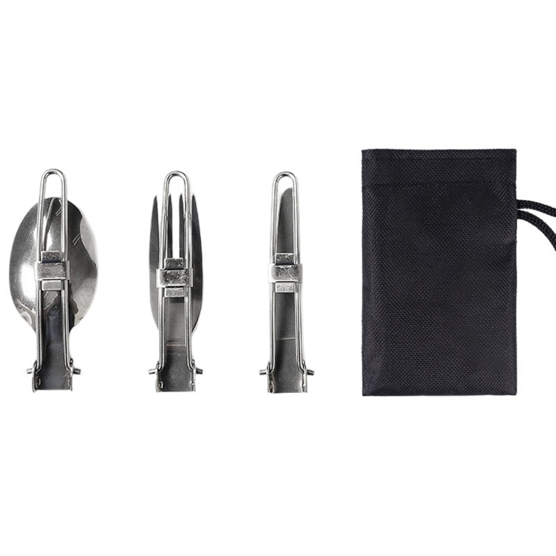 3-Piece Folding Camping Cutlery Utensil Set W/Pouch 4