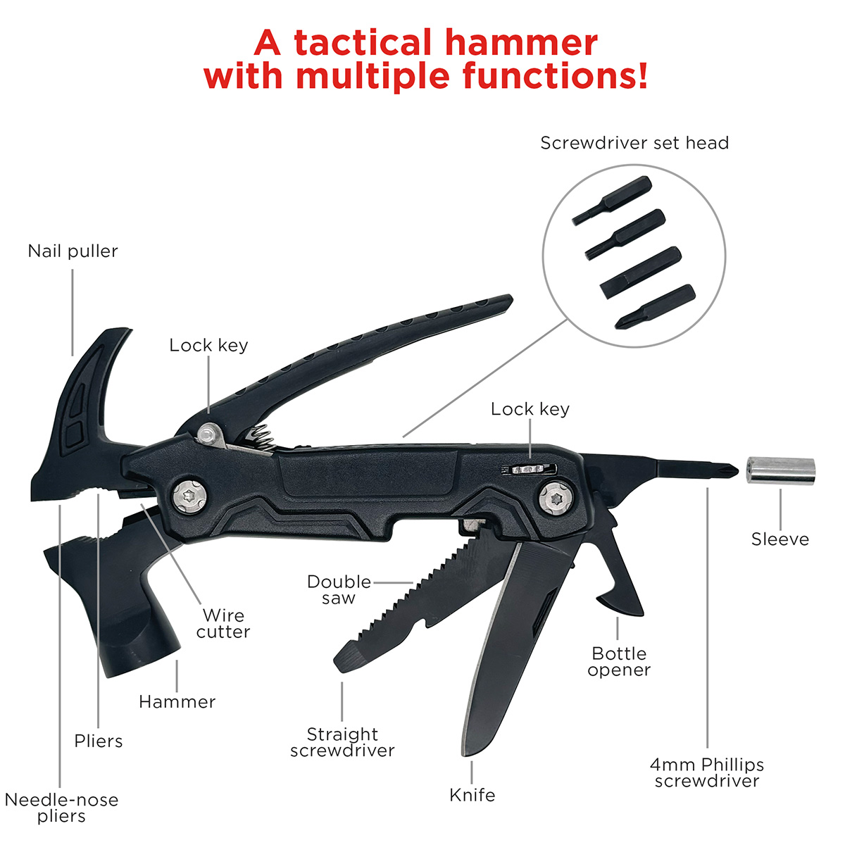 Best Buddy Tools® Tactical Survival Multi-Tool Hammer 4