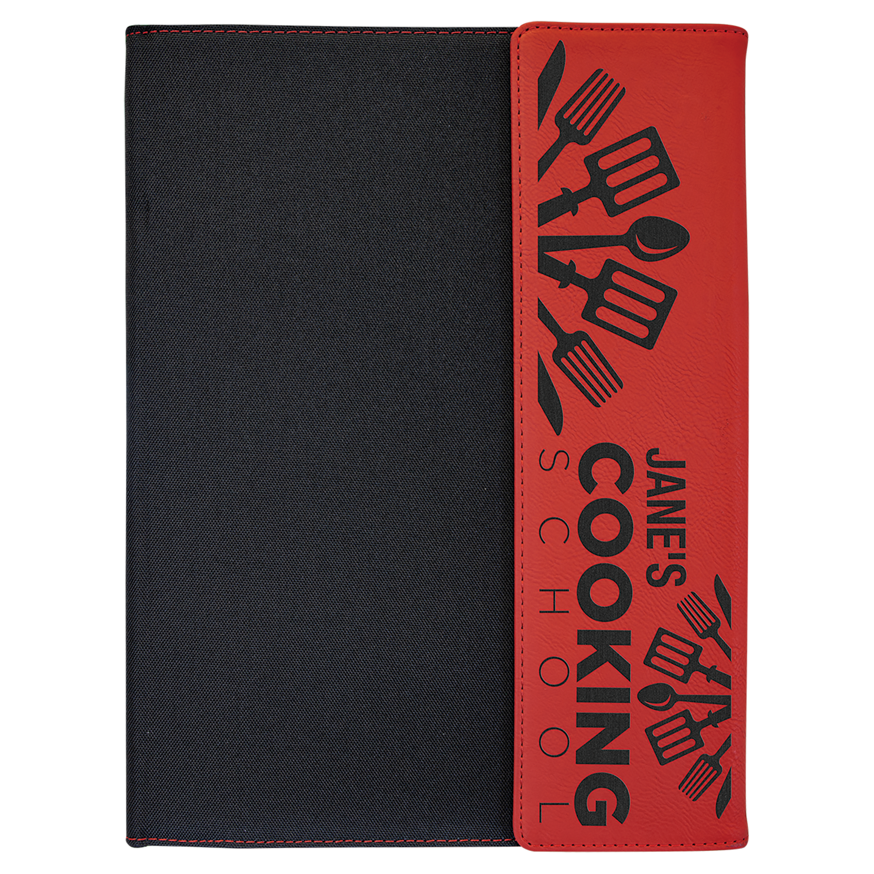 9 1/2" x 12" Red Leatherette / Black Canvas Portfolio with Notepad 2