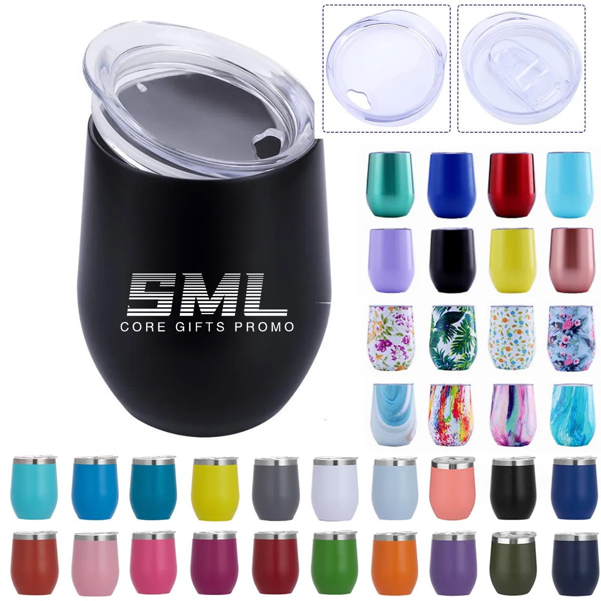 12oz Stainless Steel Stemless Wine Glass with Lids 2