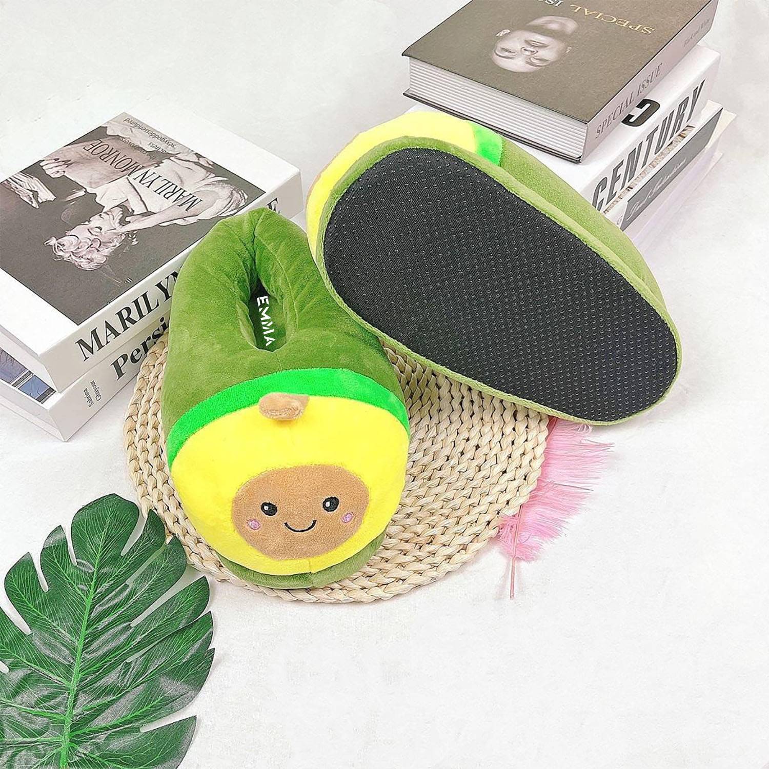 Cartoon Avocado Plush Slippers House Shoes 4