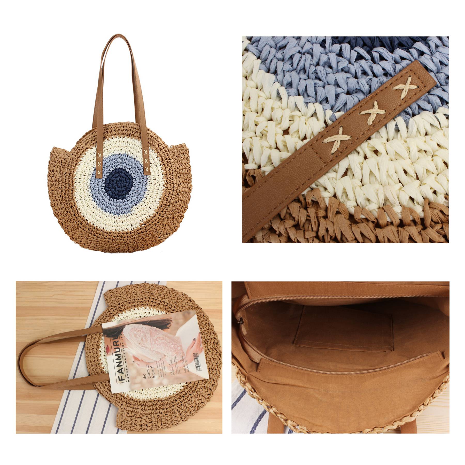 Jute Straw Summer Beach Tote Bags for Vacation Travel, custom tote bag with logo imprint 6