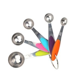 Stainless Steel Magnetic 5 In 1 Dual Measurement Measuring Spoons Set With Silicone Handle 18