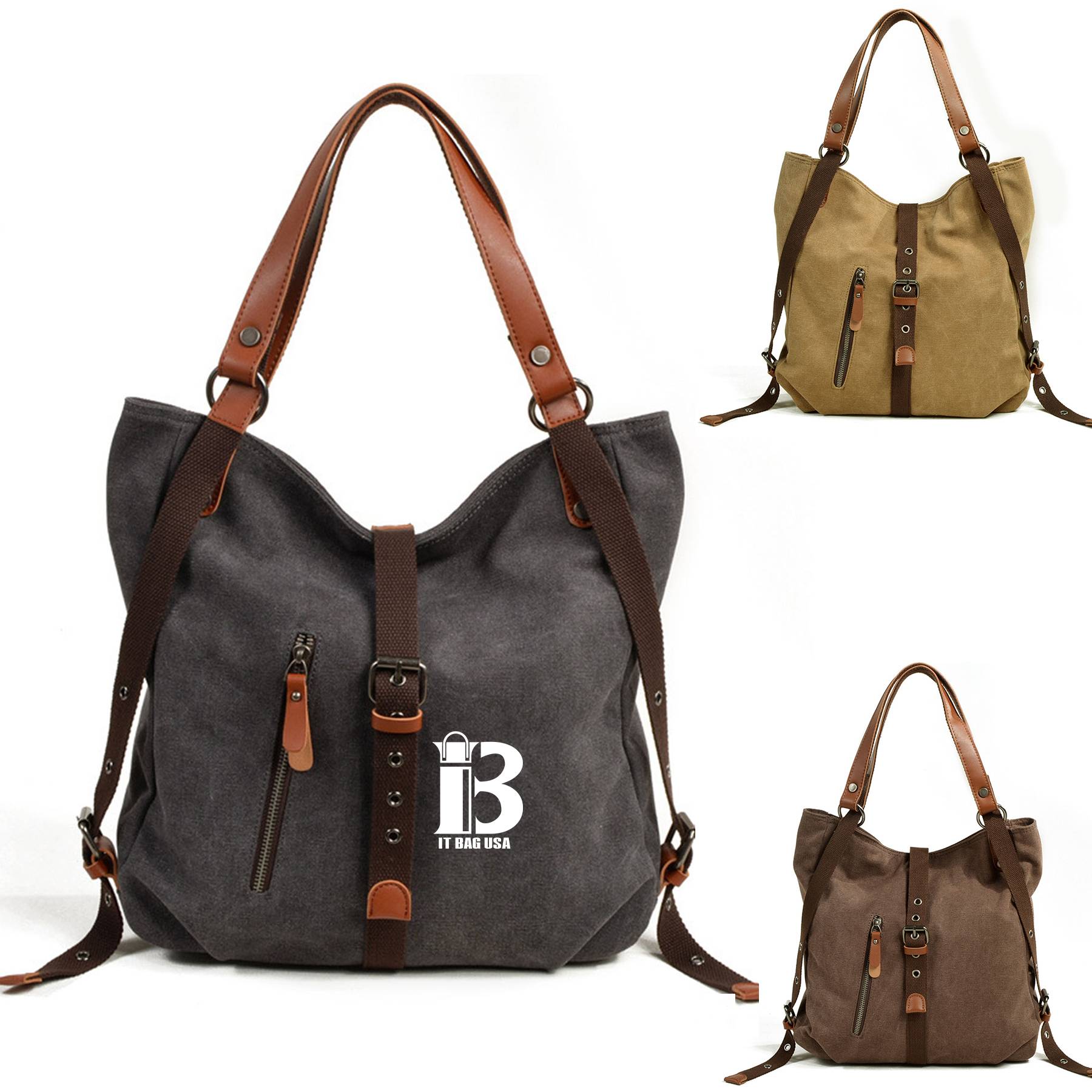 Canvas Multifunctional Shoulder Bucket Backpack 4