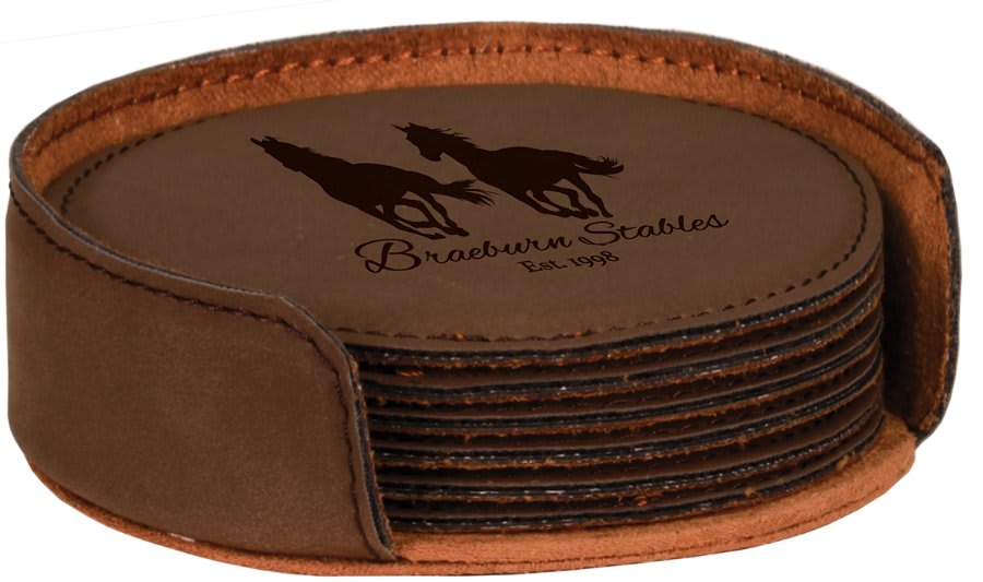 4" Laserable Leatherette Round 6-Coaster Set 8
