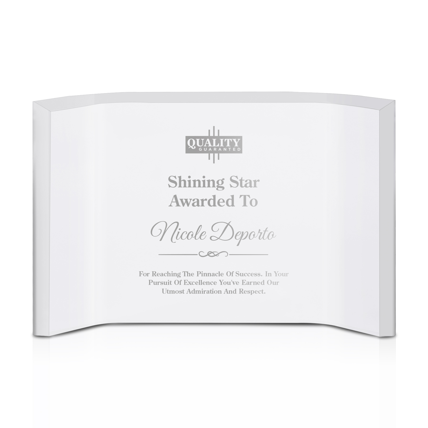 Personalized Freestanding Horizontal Curved Acrylic Award Frame 9
