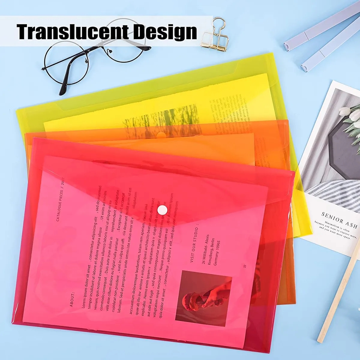 Clear Document Folders with Snap Closure 2