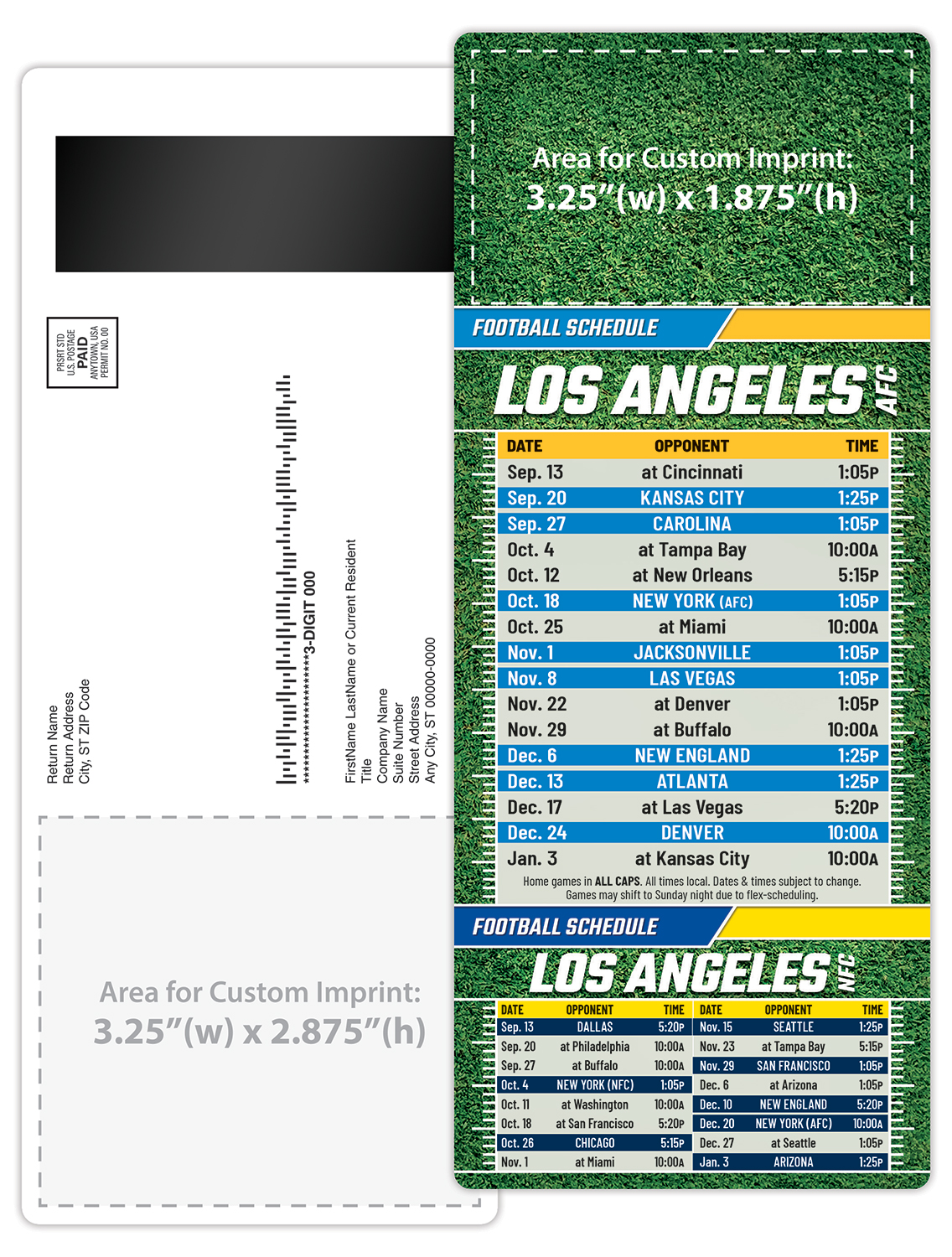 Football Schedule Laminated Card/Postcard with Magnet Strip 3.5x8.5 - 14 pt. 4