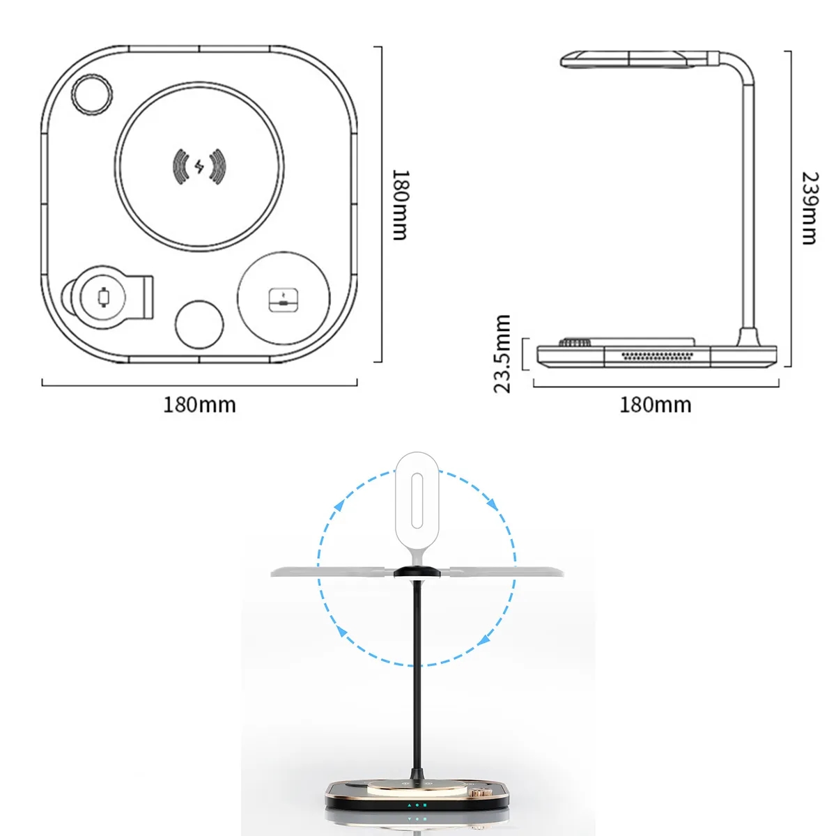 Multi-Functional LED Desk Lamp w/Wireless Charger 4