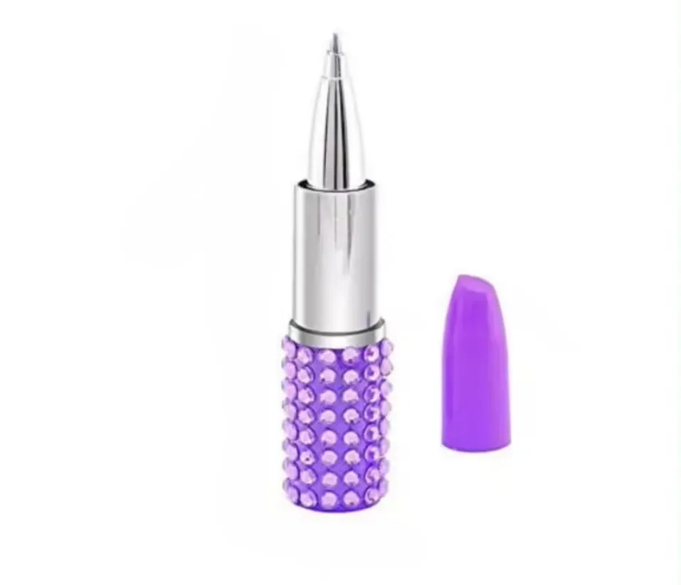 Rhinestone Crystal Lipstick Shape Ballpoint Pen 5