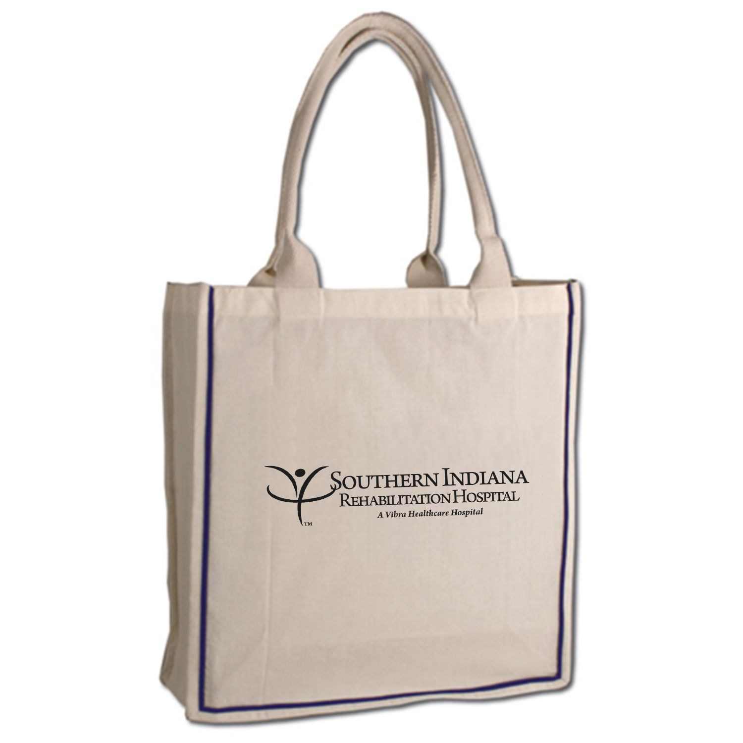 Color Stripe Fancy Web Handle Cotton Canvas Tote Bag w/ Bottom Gusset USA Decorated (15" x 16"), custom tote bag with logo imprint 2