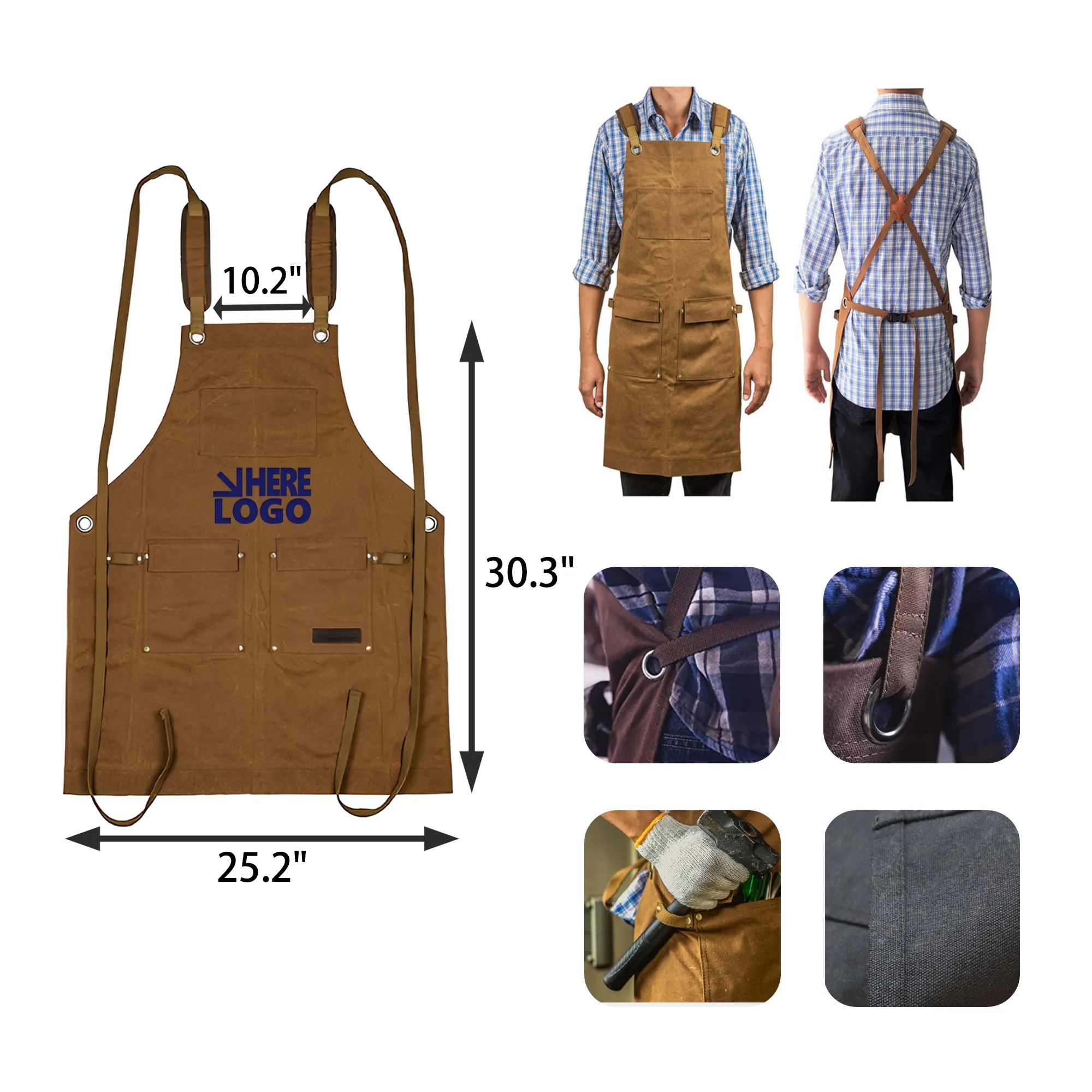 MOQ 20 PCS Thick Canvas Multi-Pocket Apron 3