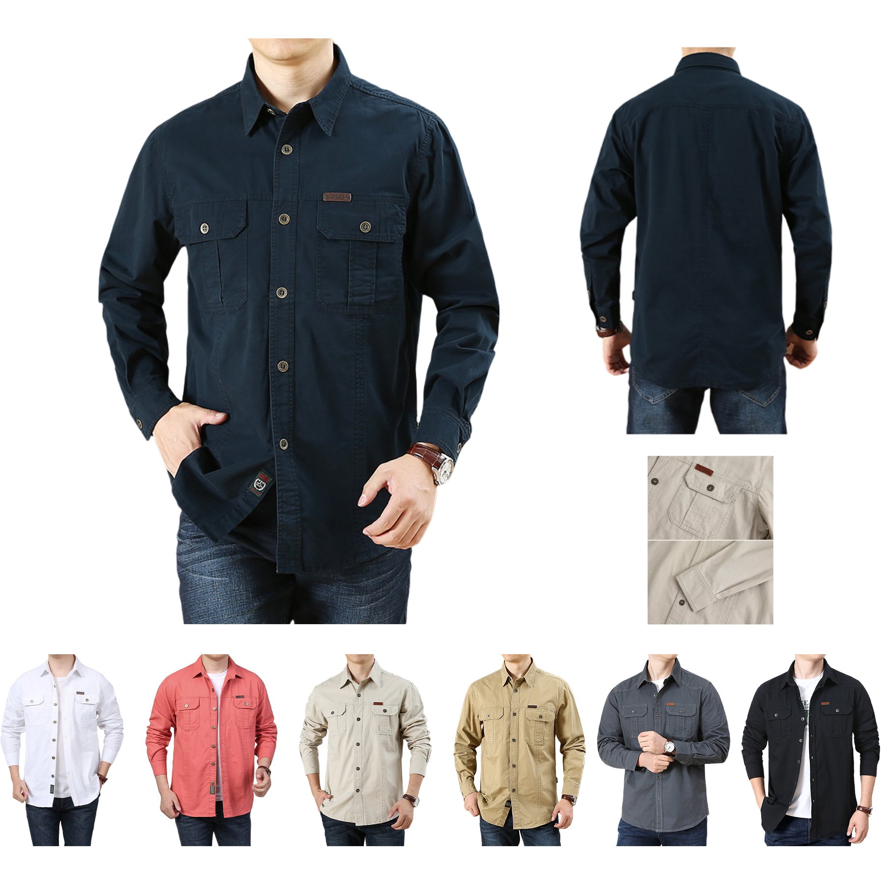 Mens Cotton Casual Shirt Spring Outdoor Wear 7