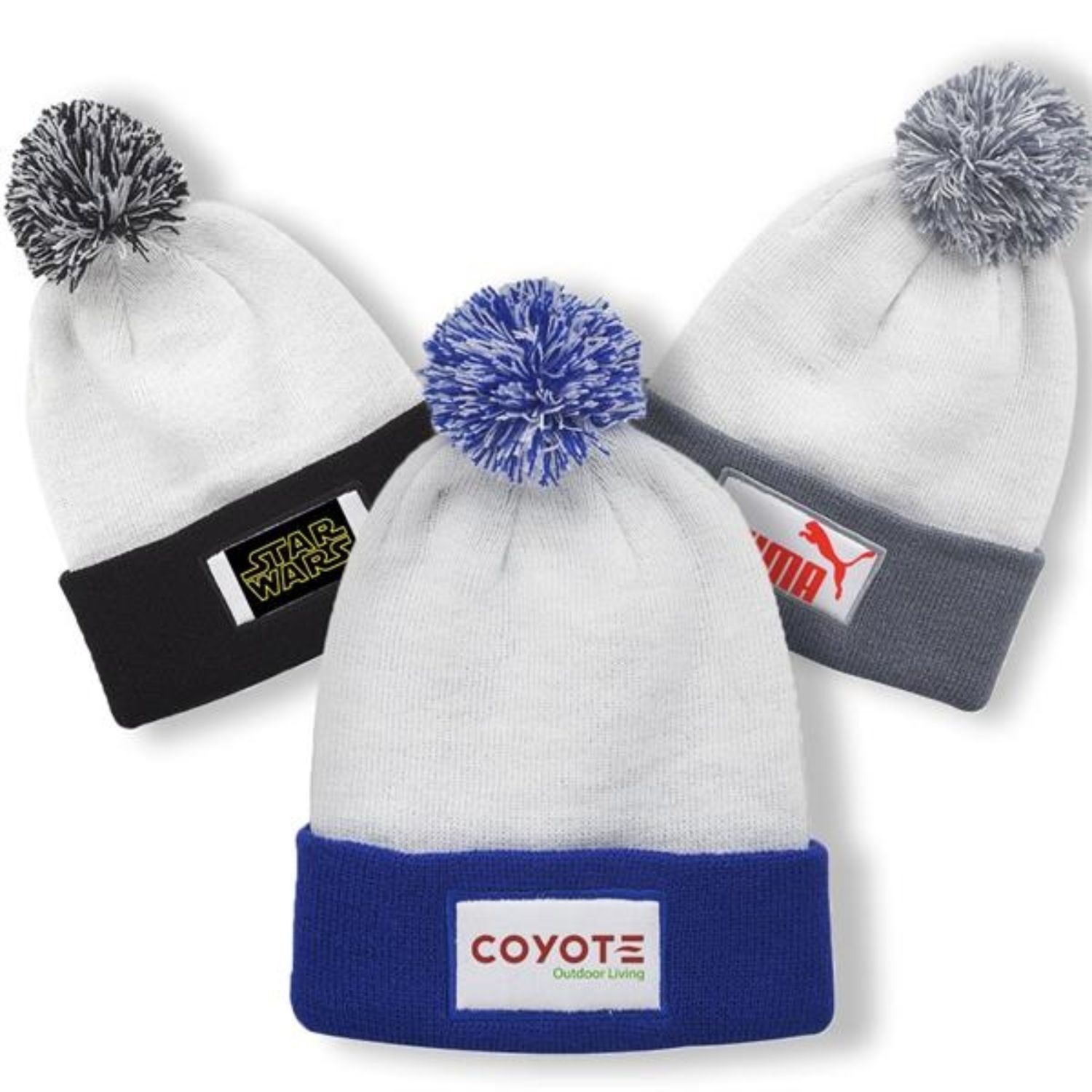 Fuji Beanie w/ Custom Printed Two-Tone Pom Pom Beanies 1