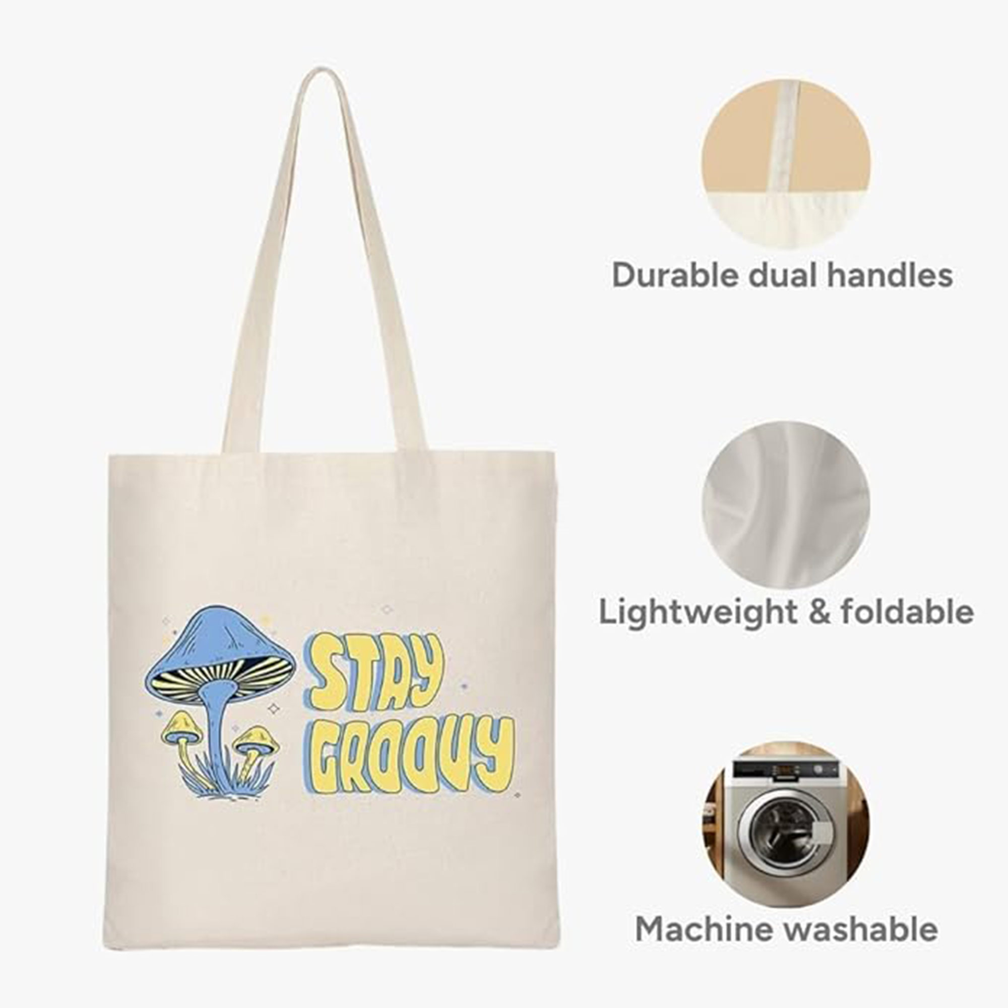 Portable Foldable Natural Cotton Canvas Tote Bag, custom tote bag with logo imprint 4