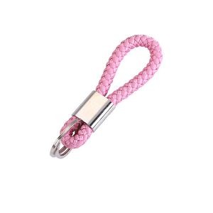 Chic Dual Rings Weaved PU Leather Keychain 9