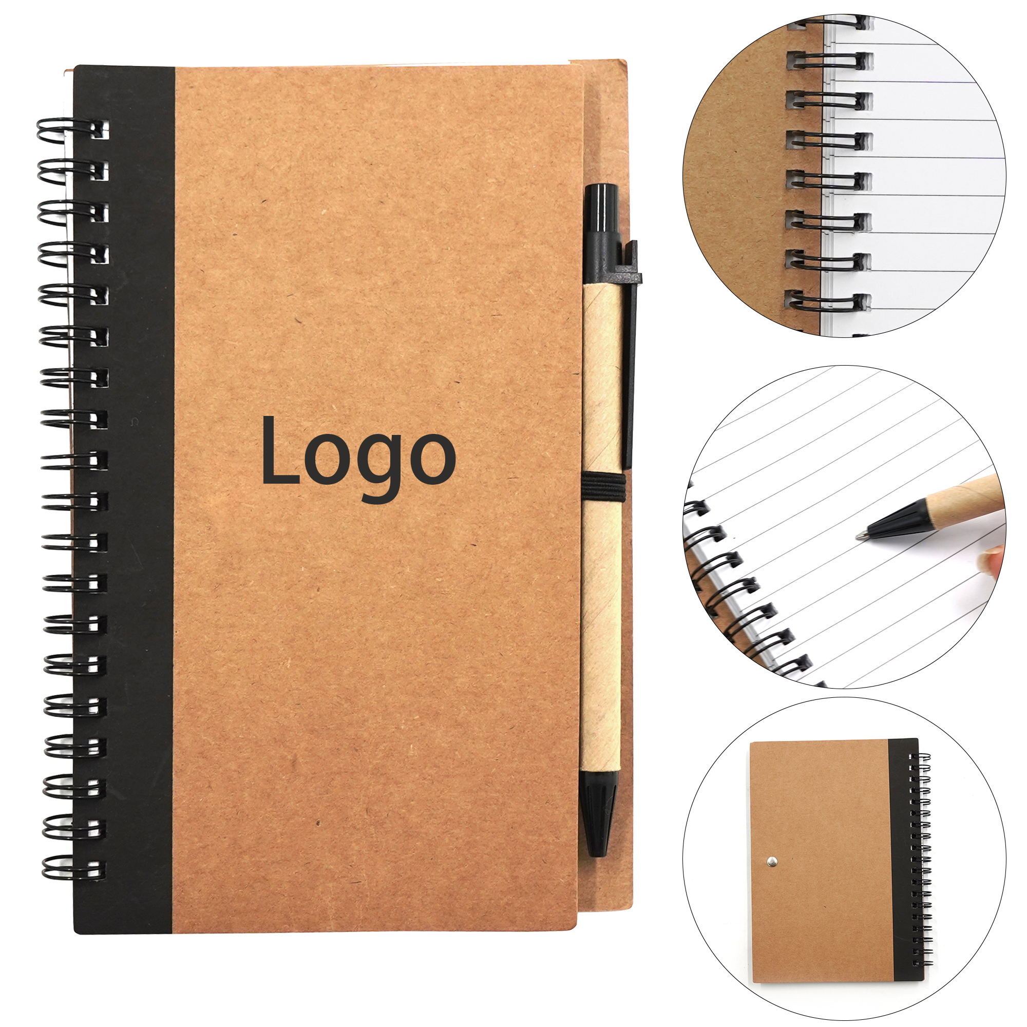 5" x 7" Soft Cover Kraft Spiral Journal With Pen 1