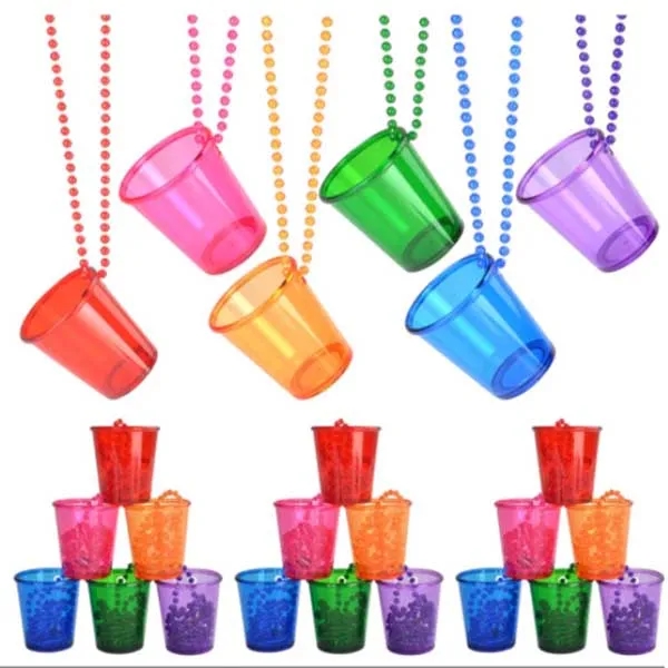 Shot Glass on Beaded Necklace Pack Plastic Cups 2