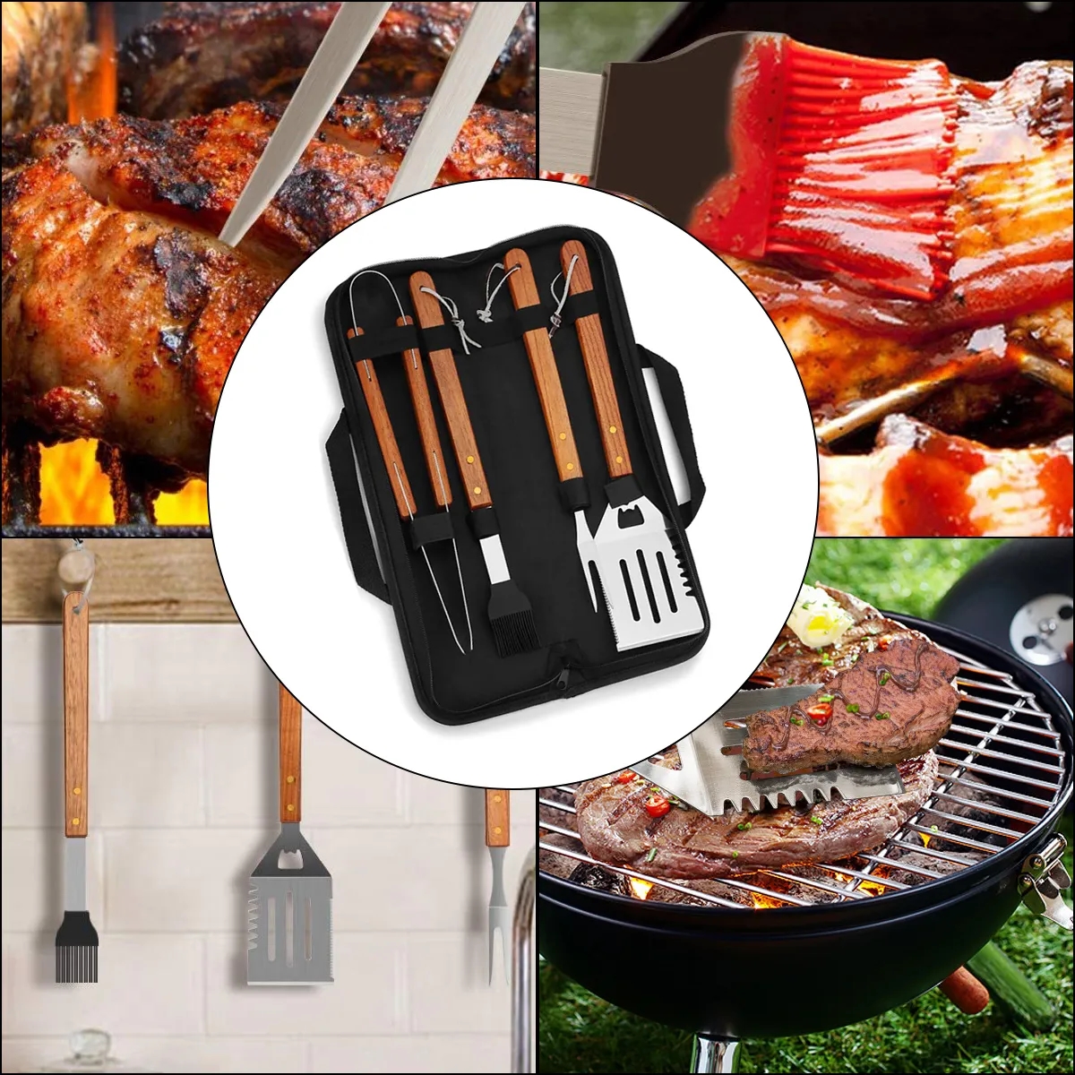 4 in 1 Portable BBQ Grilling Utensil Set with Case 4