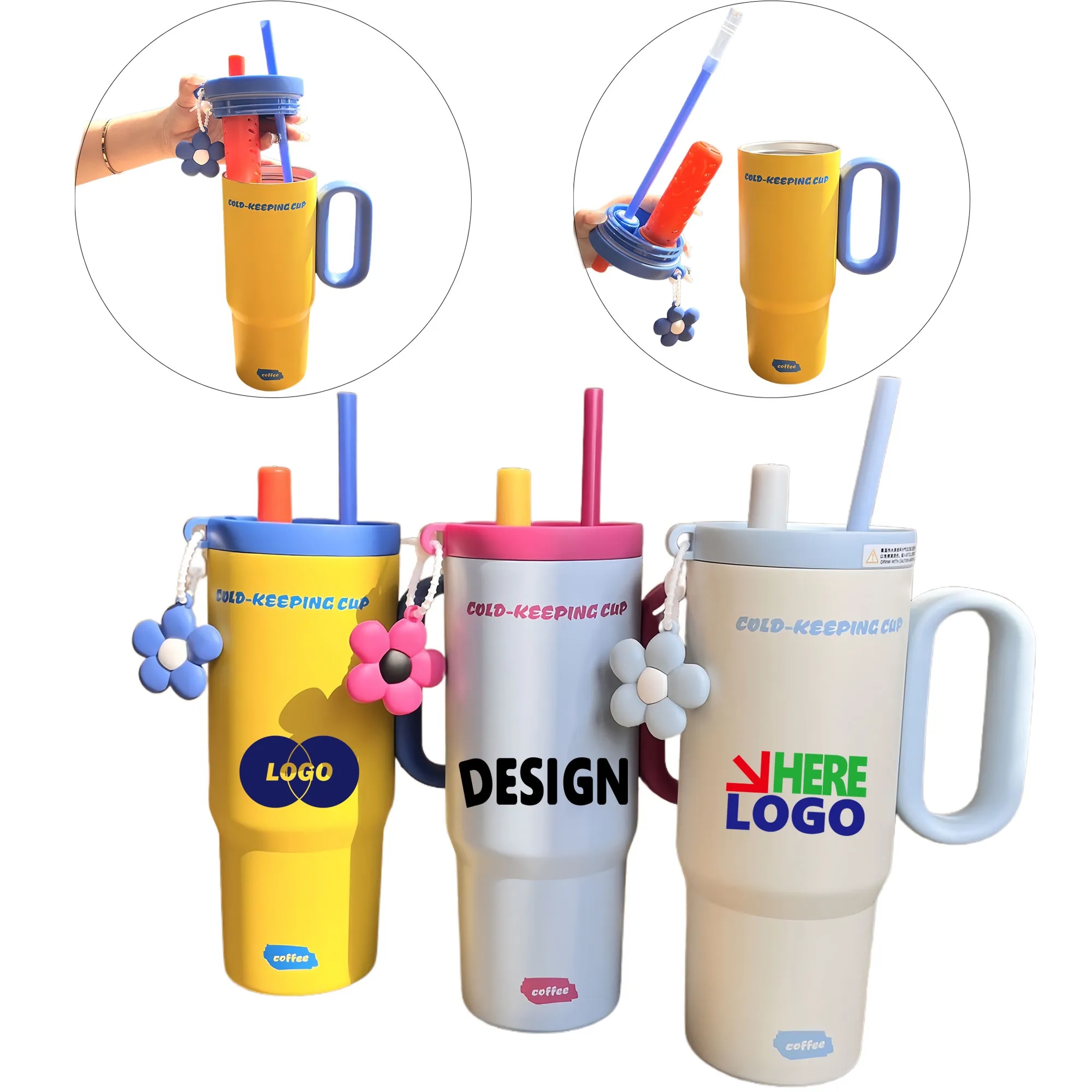 Floral Insulated Tumbler With Straw Car Cup