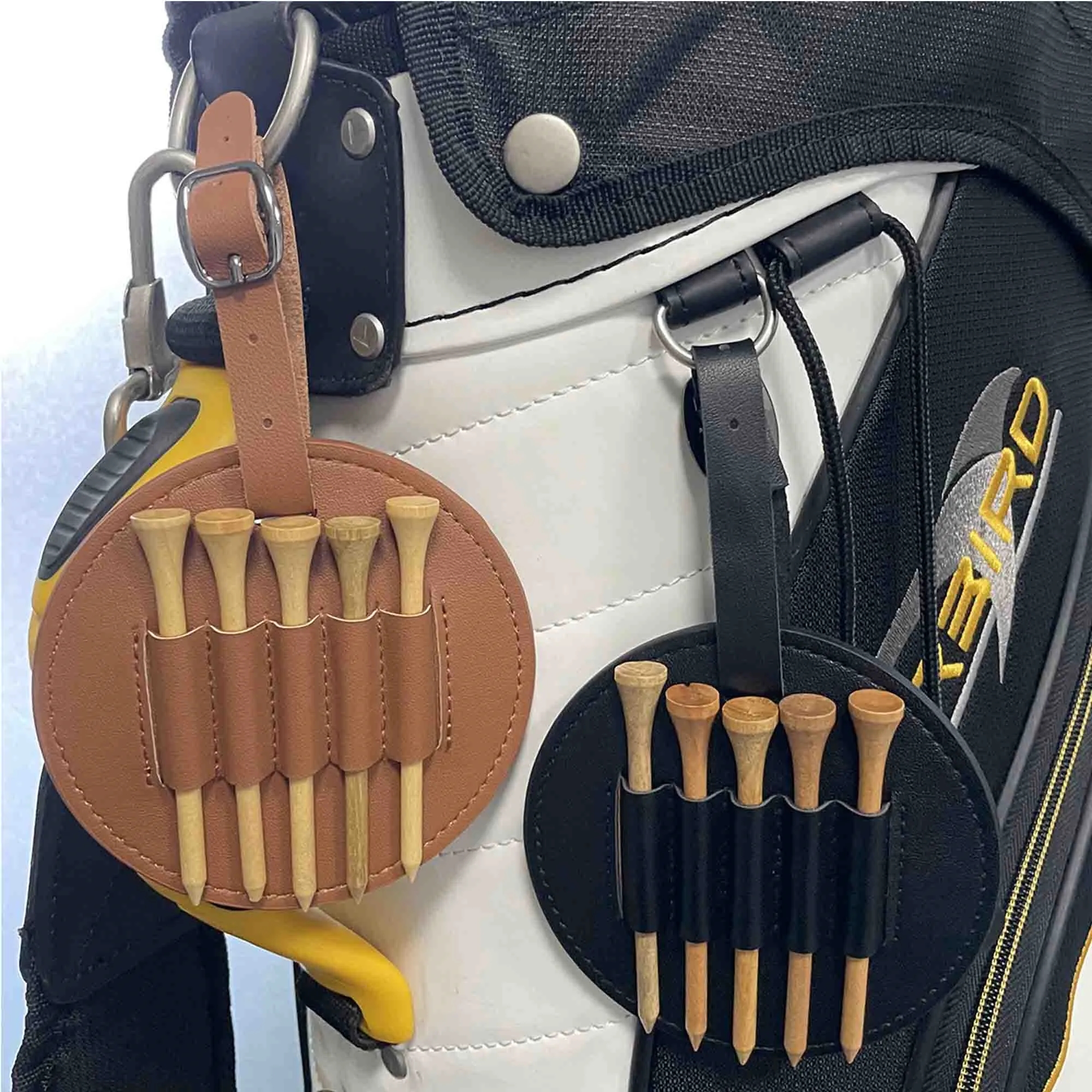 Leather Golf Bag Tag With 5 Tee Set 2