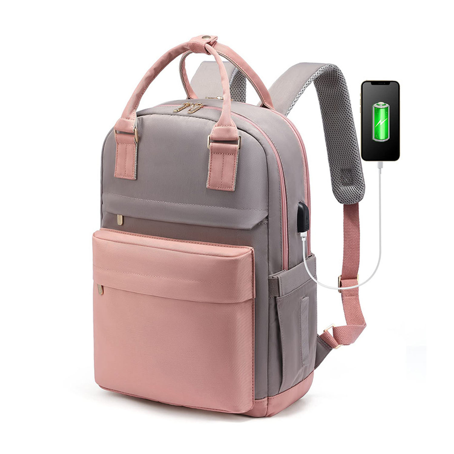 Waterproof Polyester USB Laptop Backpack w/ Luggage Strap 7
