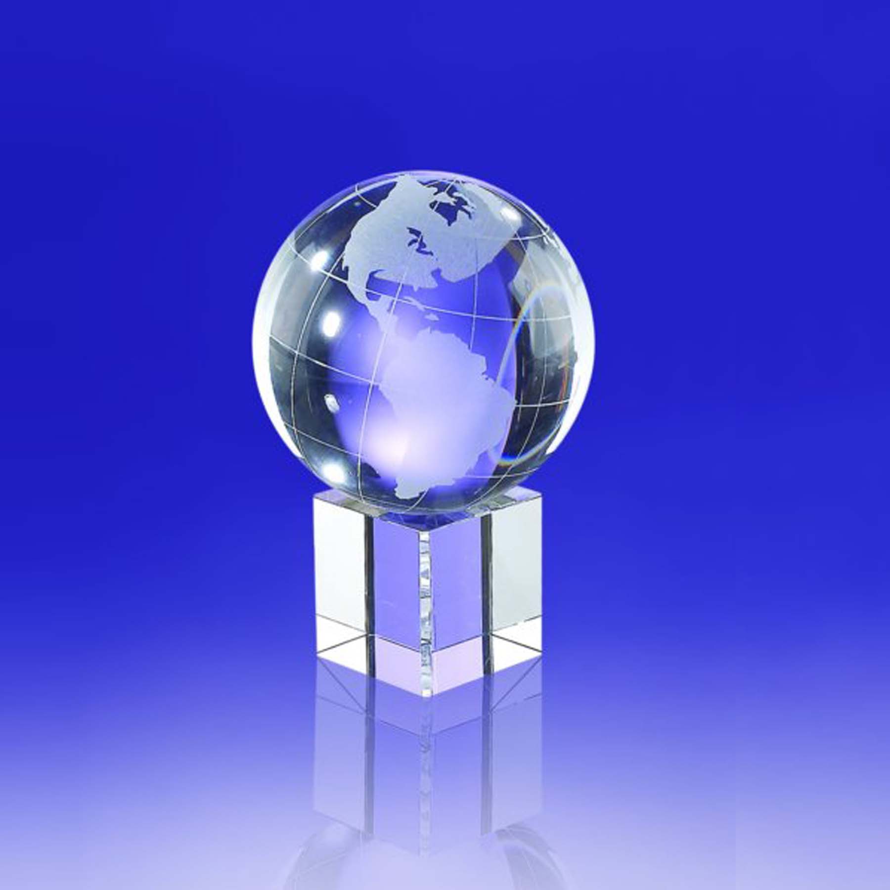 3 3/8" Crystal Globe on Cube Trophy Award 2