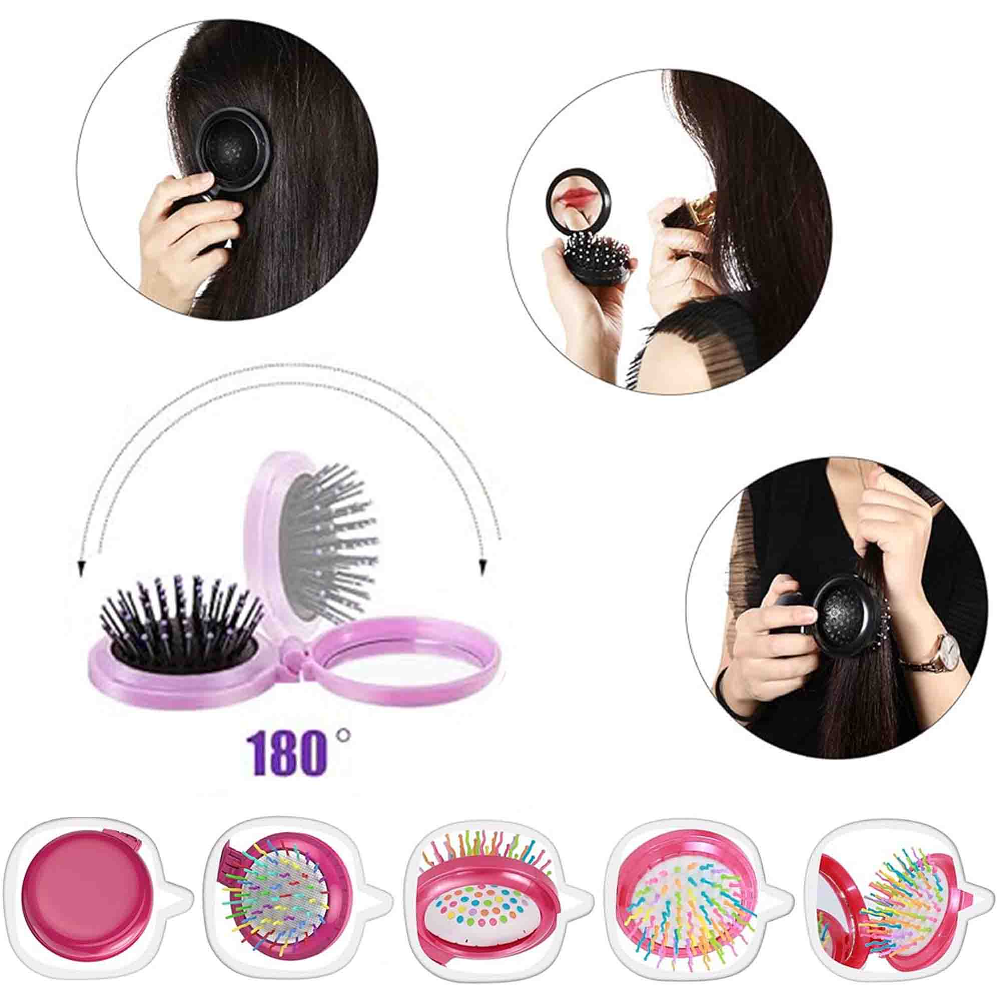 Round Travel Pop-Up Mini Brush with Mirror Folding Pocket 1