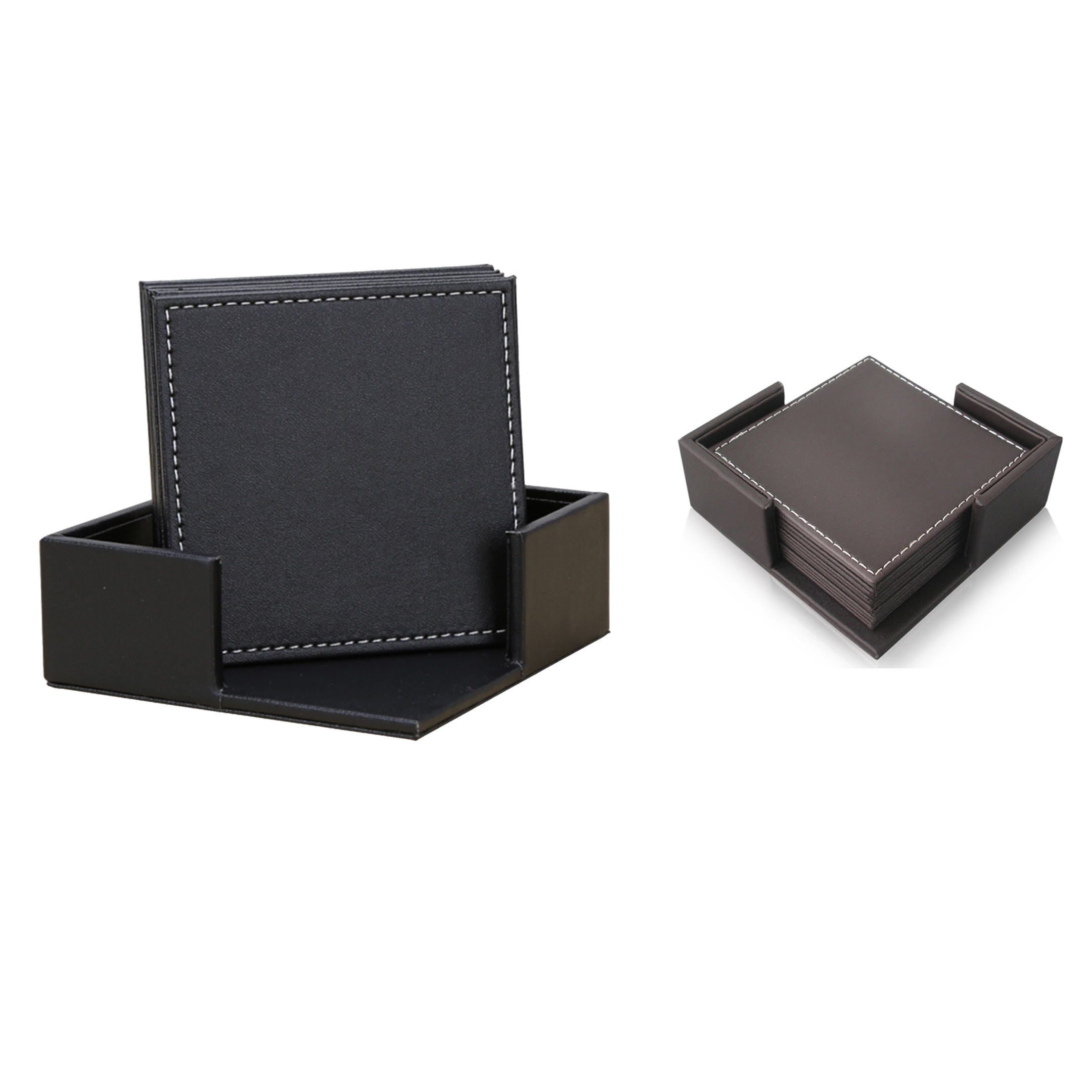 6pcs Square Shaped Leather Coaster Set with Holder 3