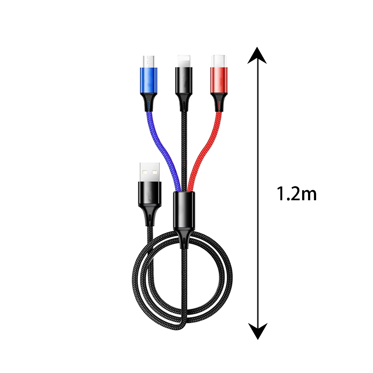 3-in-1 Braided Charging Cable W/ USB-A and Multi Connectors 4