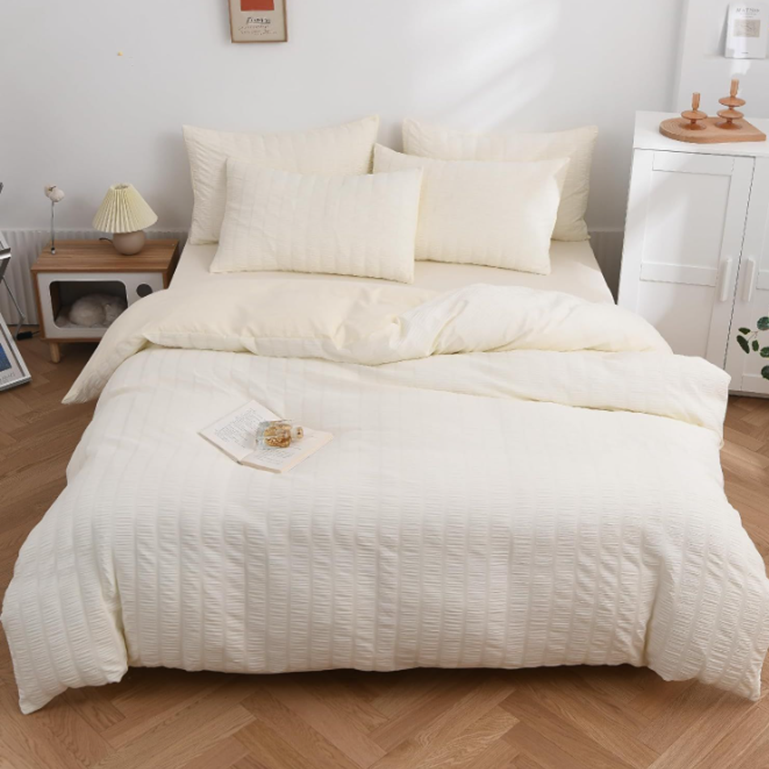 Japanese Simple Seersucker Stripe Bed 4-Piece Set 3