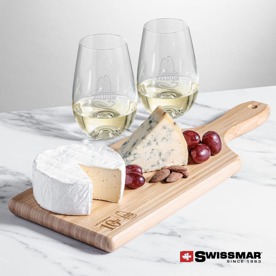 Swissmar® Bamboo Board & 2 Boston Stemless Wine 4