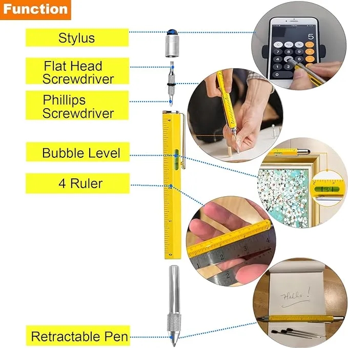 Gifts For Men,6 in 1 Multitool Pen With Level Ruler 1